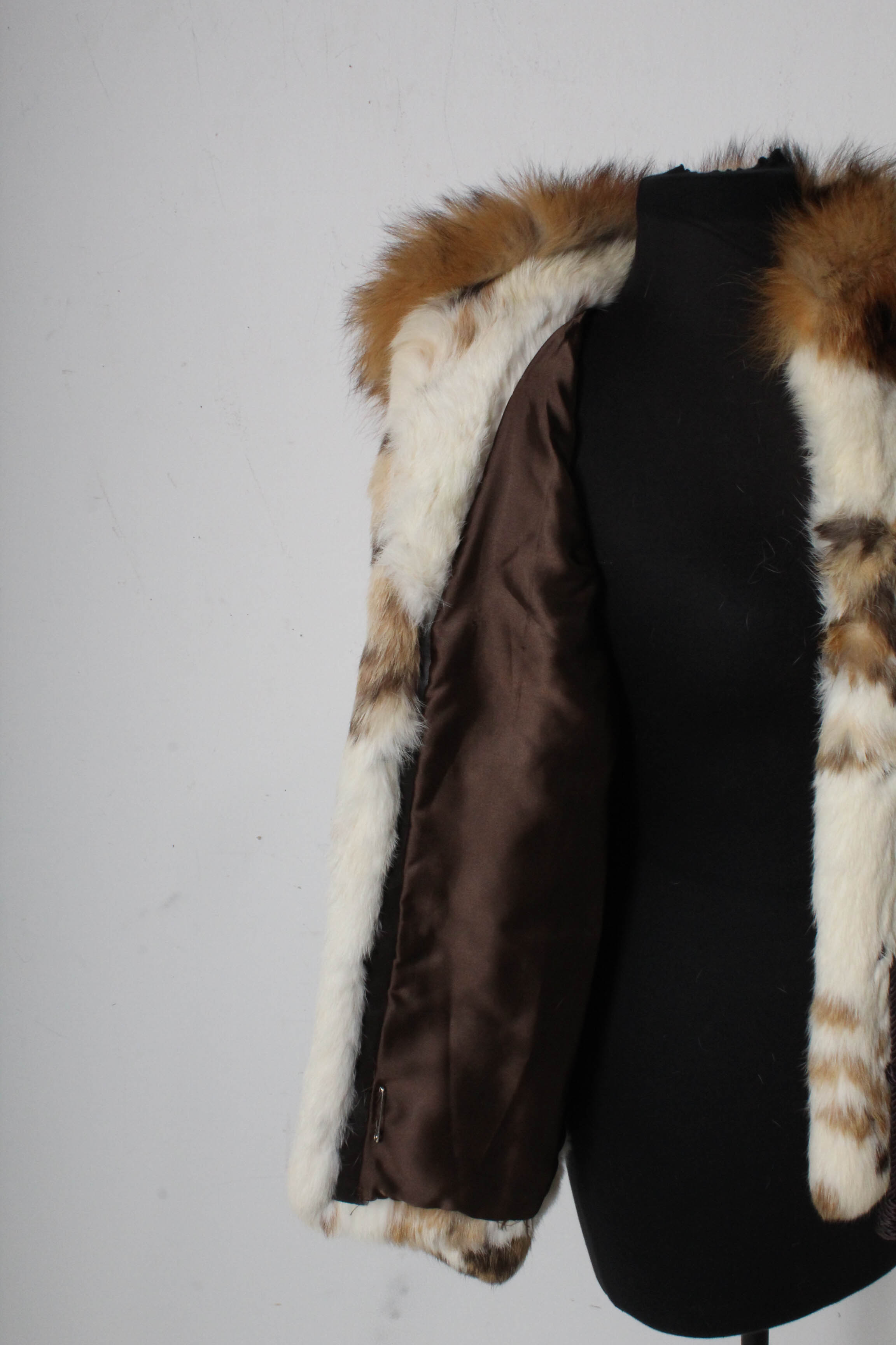 Tri-Color Rabbit Fur Jacket with Fox Fur Collar from Pappa's Furs