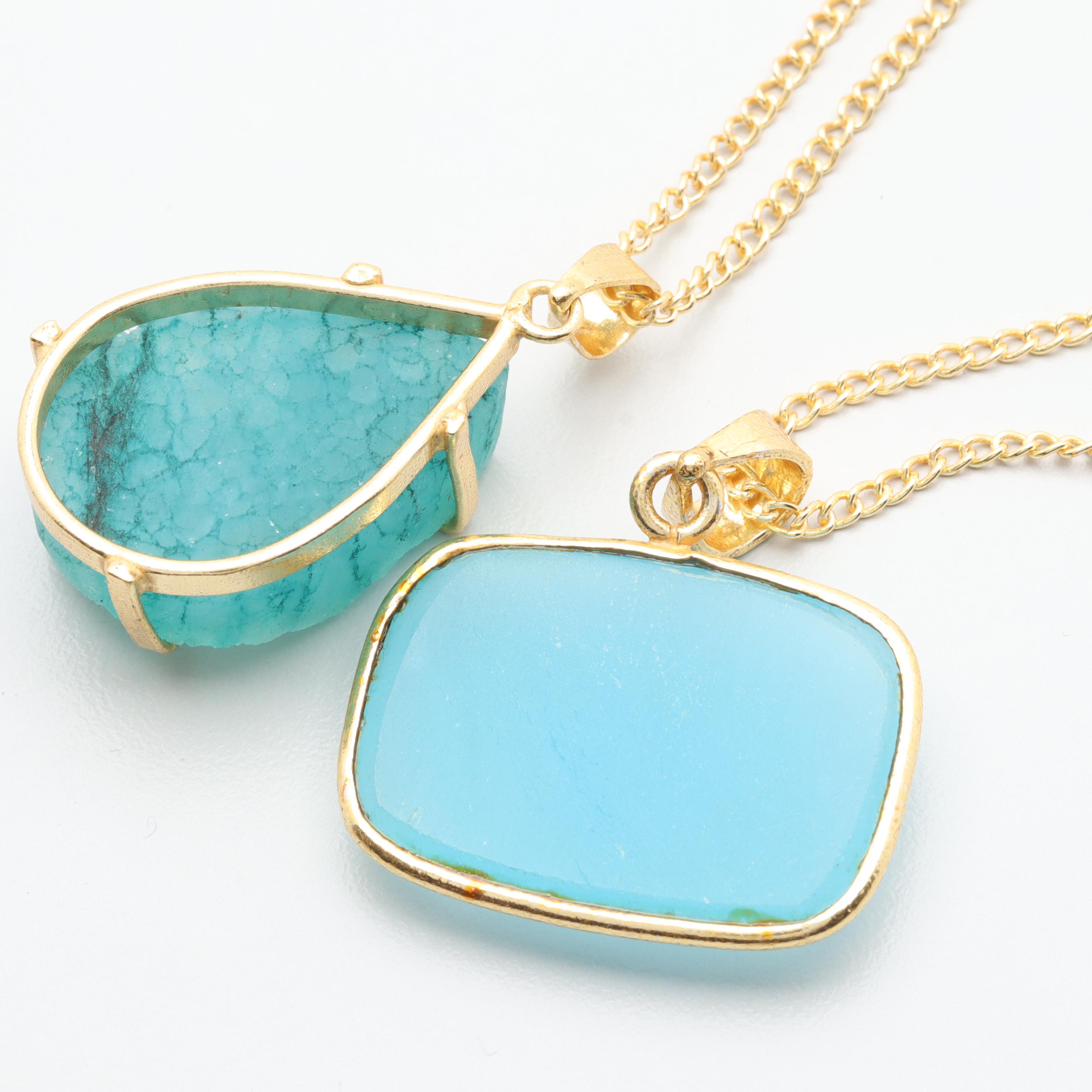 Gold Tone Costume Jewelry with Blue Quartz and Glass Gemstones