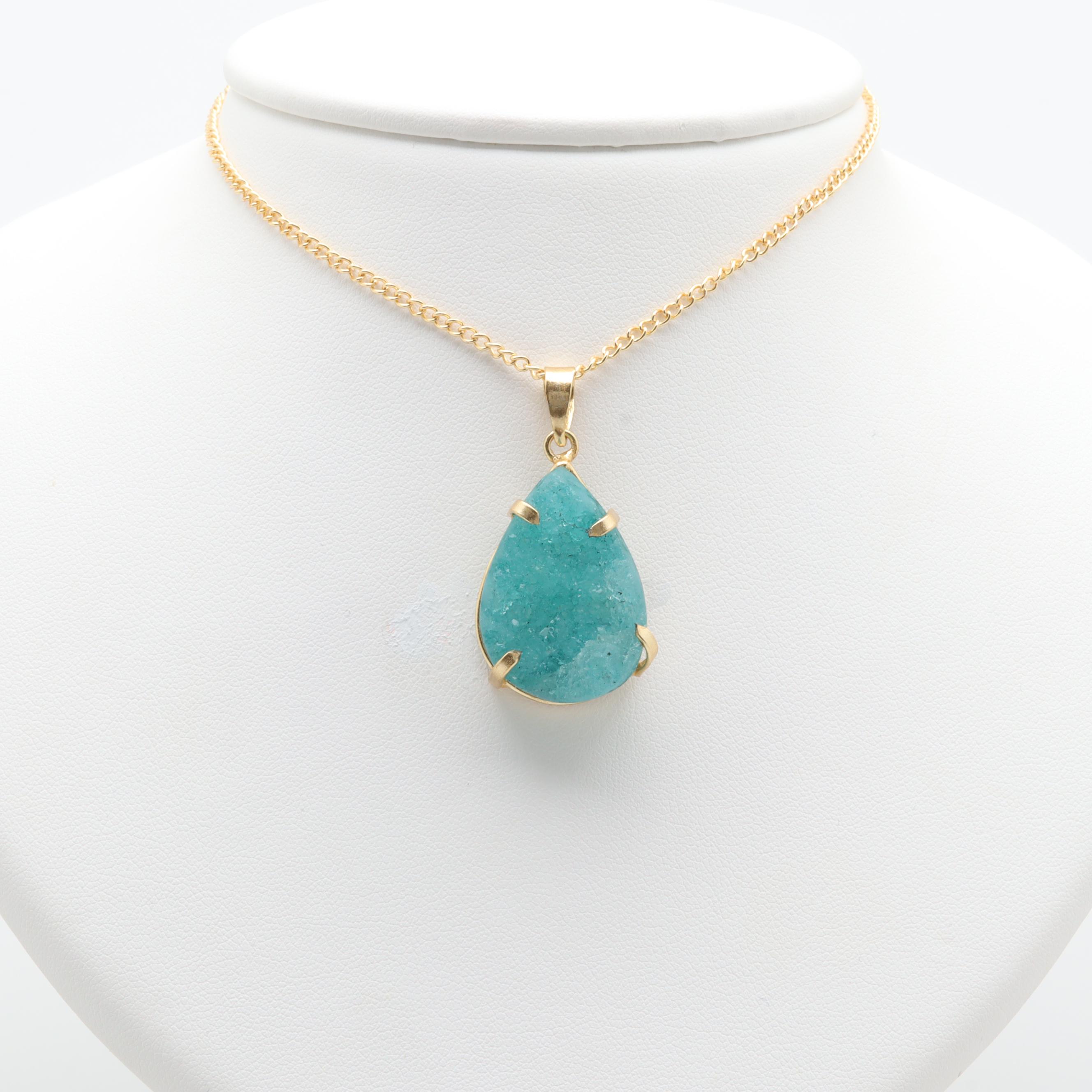 Gold Tone Costume Jewelry with Blue Quartz and Glass Gemstones