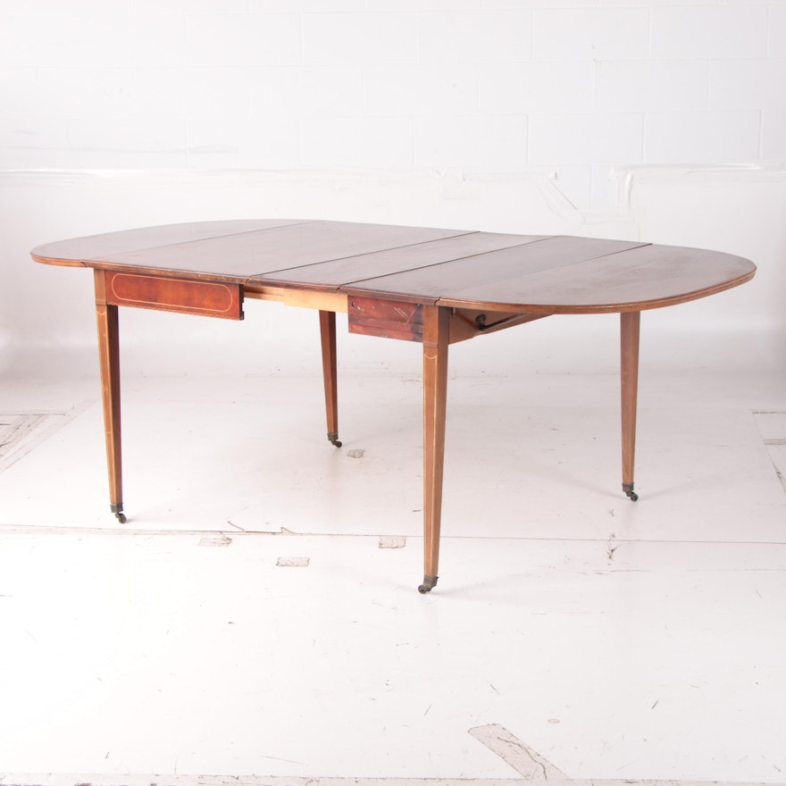 Federal Style Mahogany "Extensole" Drop Leaf Dining Table, Mid-20th Century