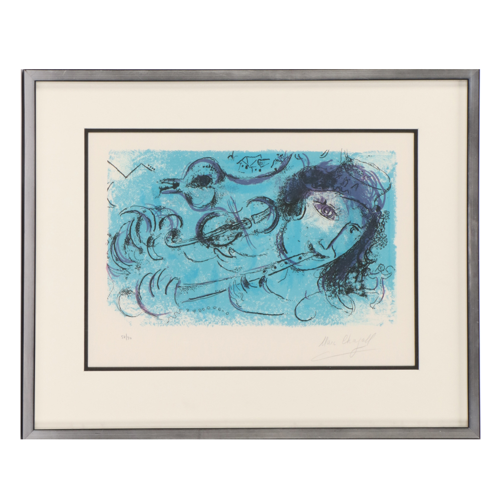 Marc Chagall 1957 Limited Edition Lithograph "The Flute Player"