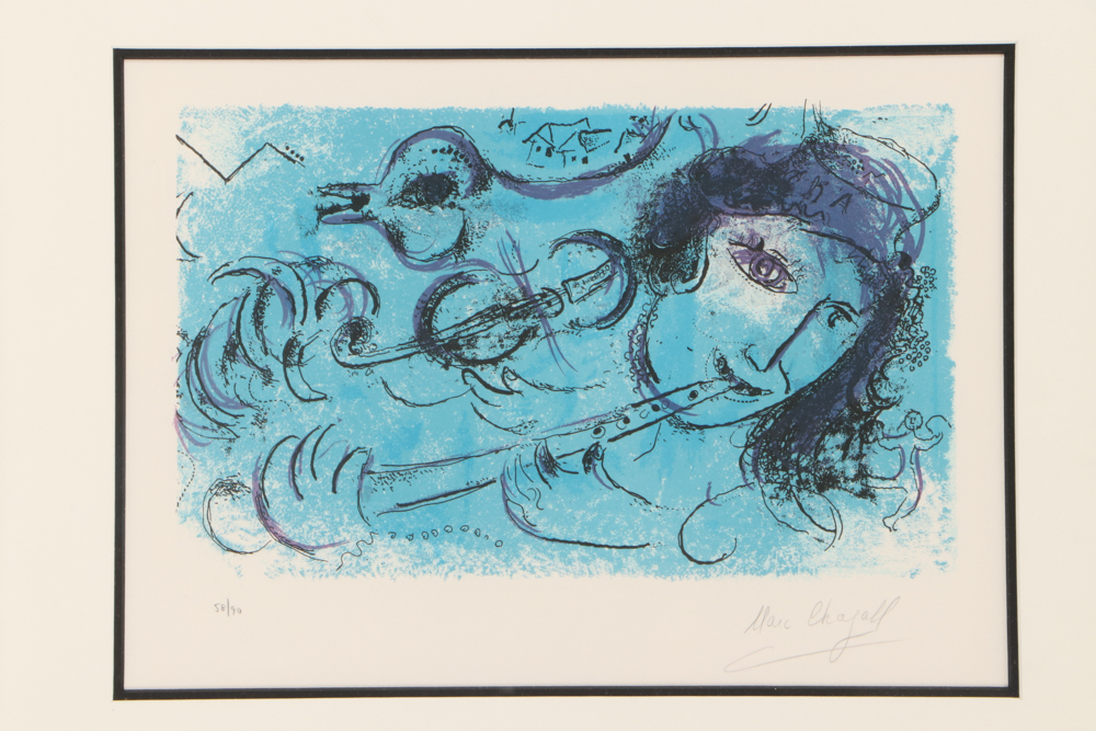 Marc Chagall 1957 Limited Edition Lithograph "The Flute Player"