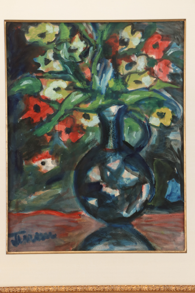 Jens Jensen Floral Arrangement Oil Painting on Paper