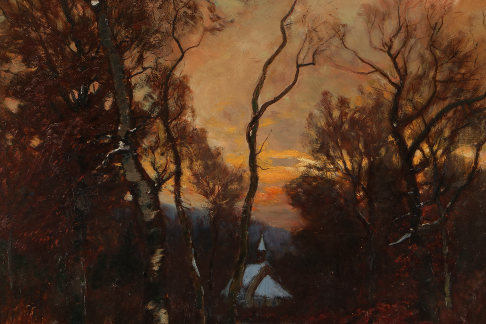 Willem Hendrik Eickelberg Oil Landscape on Wood Panel