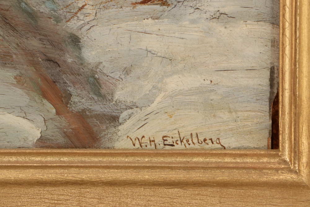 Willem Hendrik Eickelberg Oil Landscape on Wood Panel