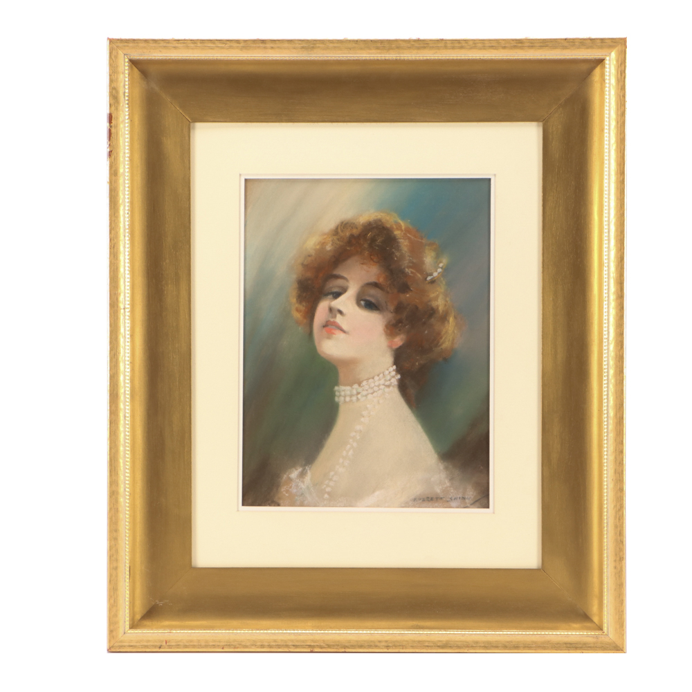 Everett Shinn Early 20th Century Pastel Portrait on Paper