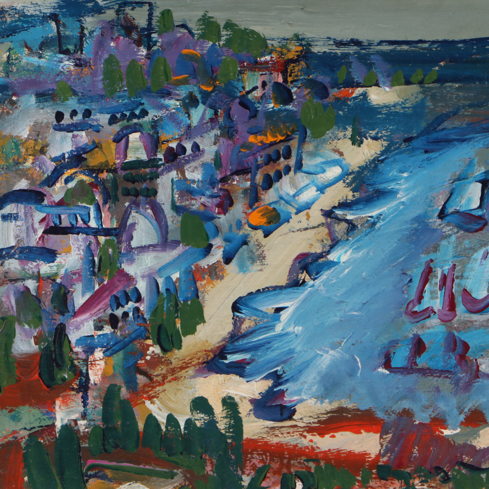 Paul Chidlaw Abstract Expressionist Coastal Town Landscape Oil Painting