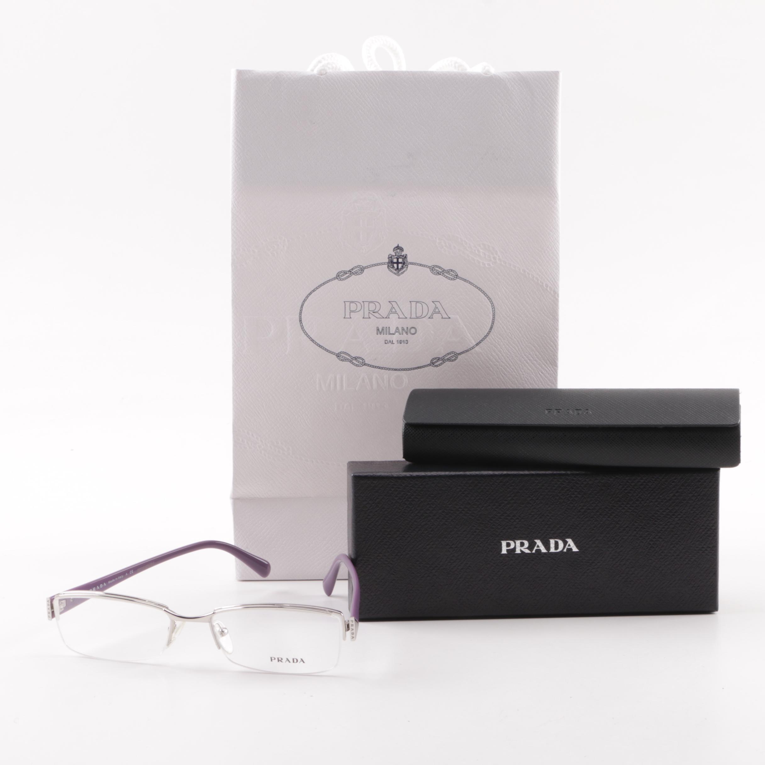 Prada Semi-Rimless Purple Eyeglasses