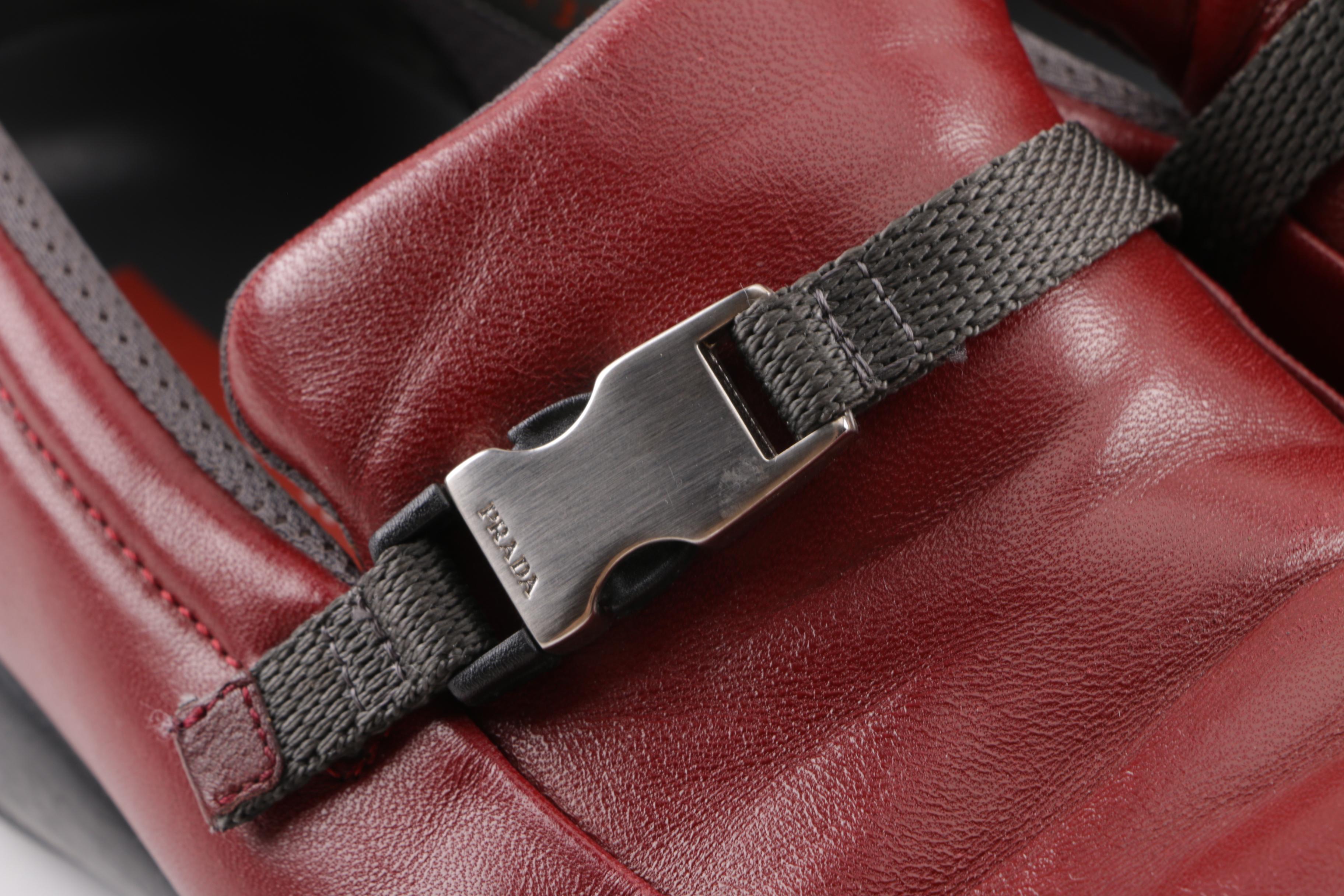 Prada White Leather Kitten Heel Sandals and Red Leather Loafers