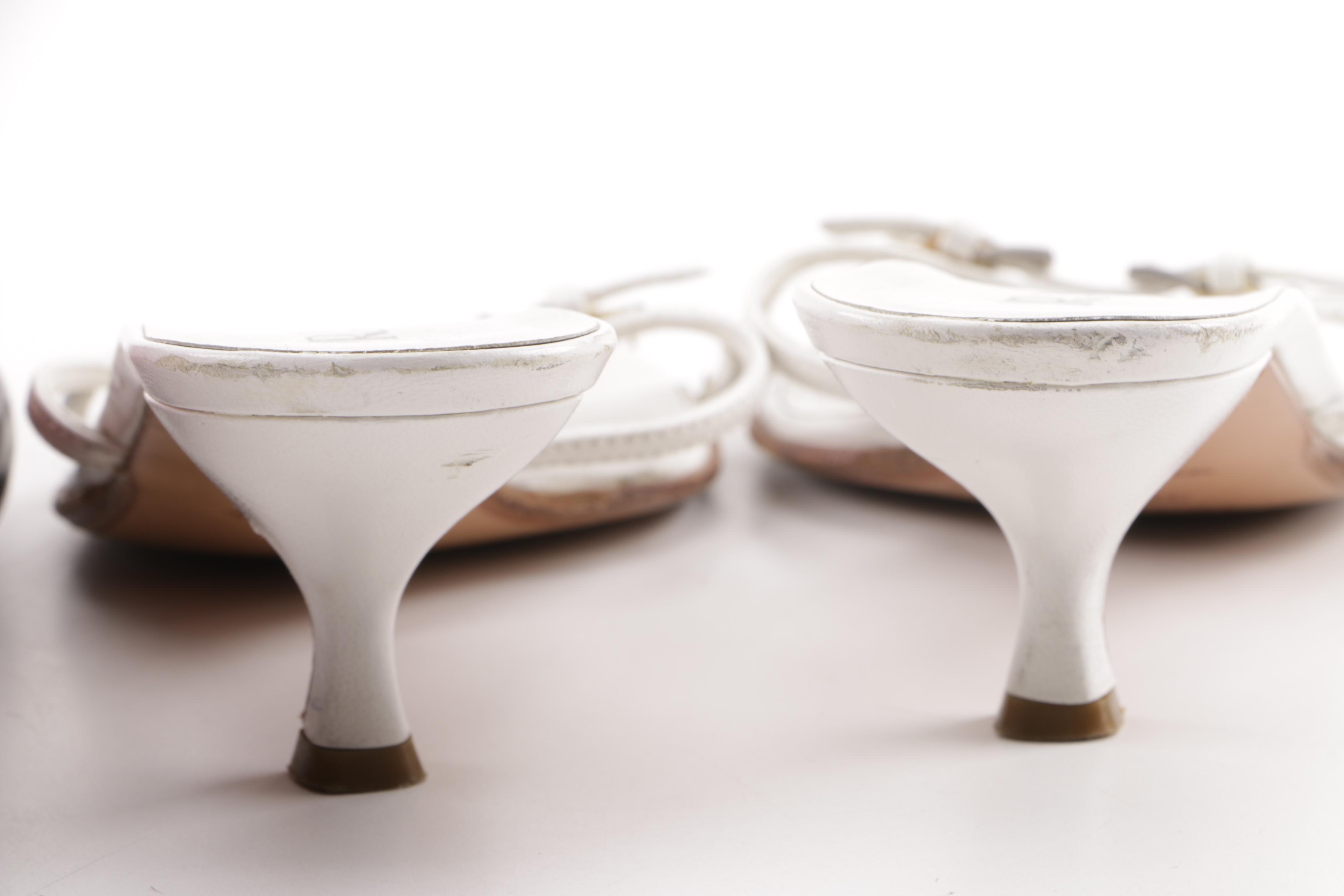 Prada White Leather Kitten Heel Sandals and Red Leather Loafers