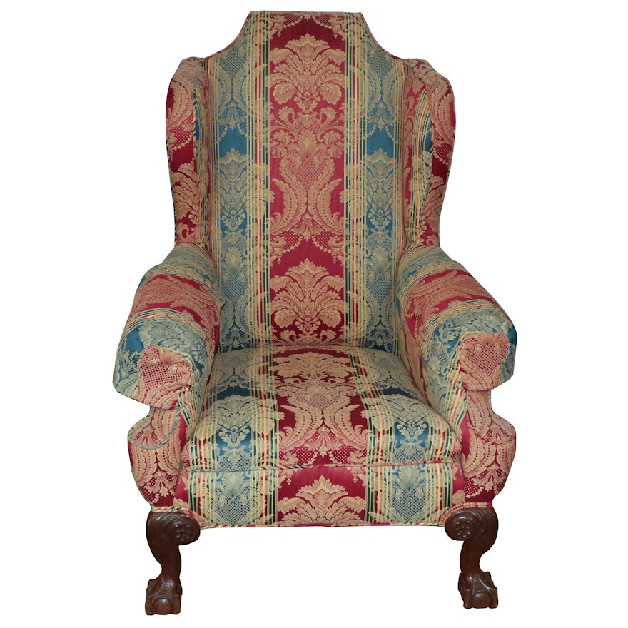 Chippendale Style Upholstered Wingback Armchair, Mid 20th Century