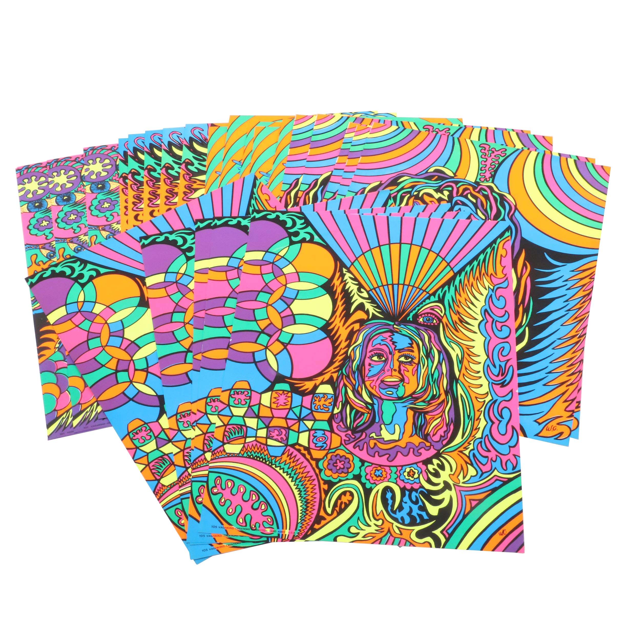 Psychedelic 1970s Vagabond Creations Blacklight Posters