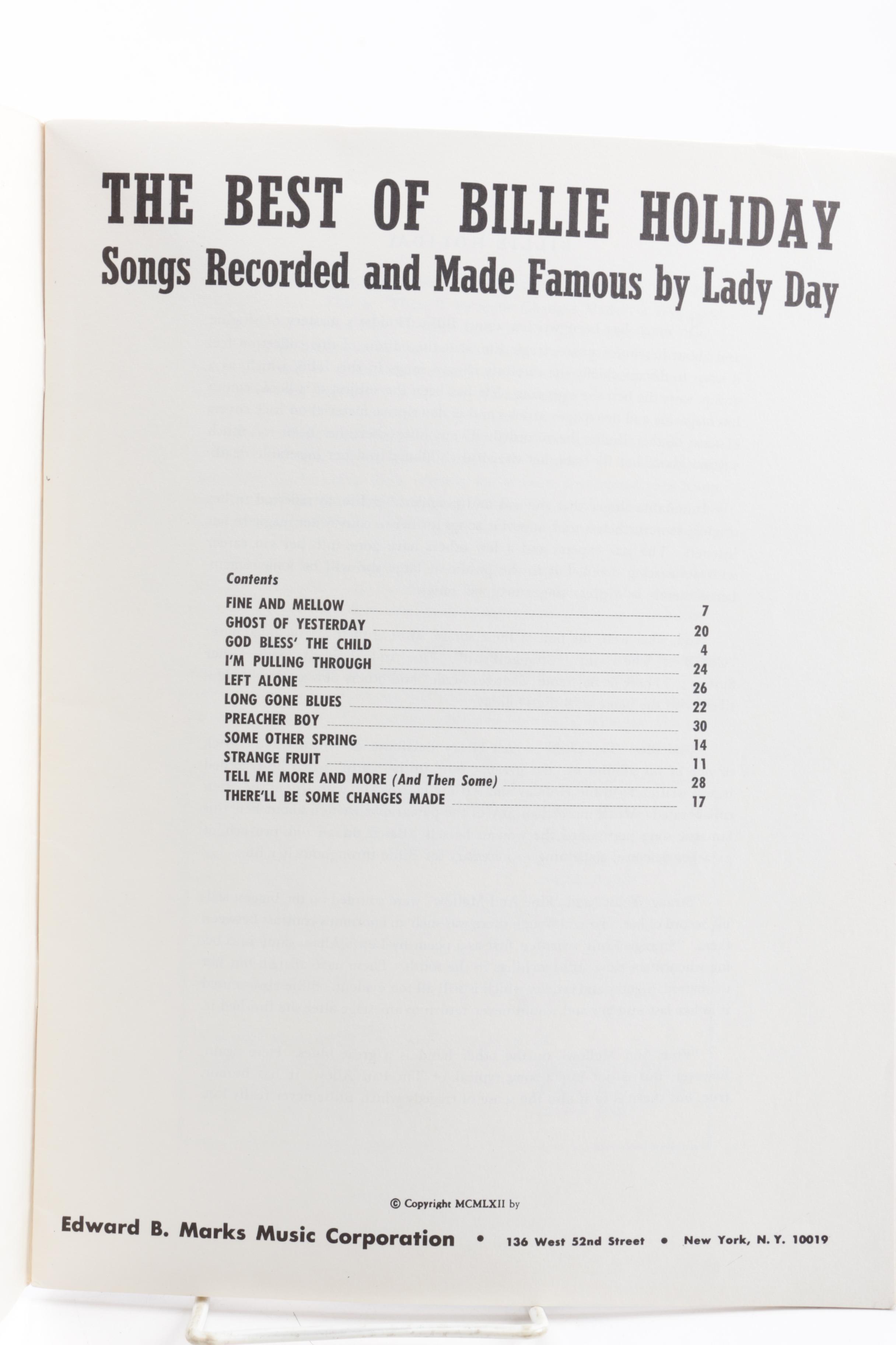1962 "The Best of Billie Holiday" Sheet Music Book