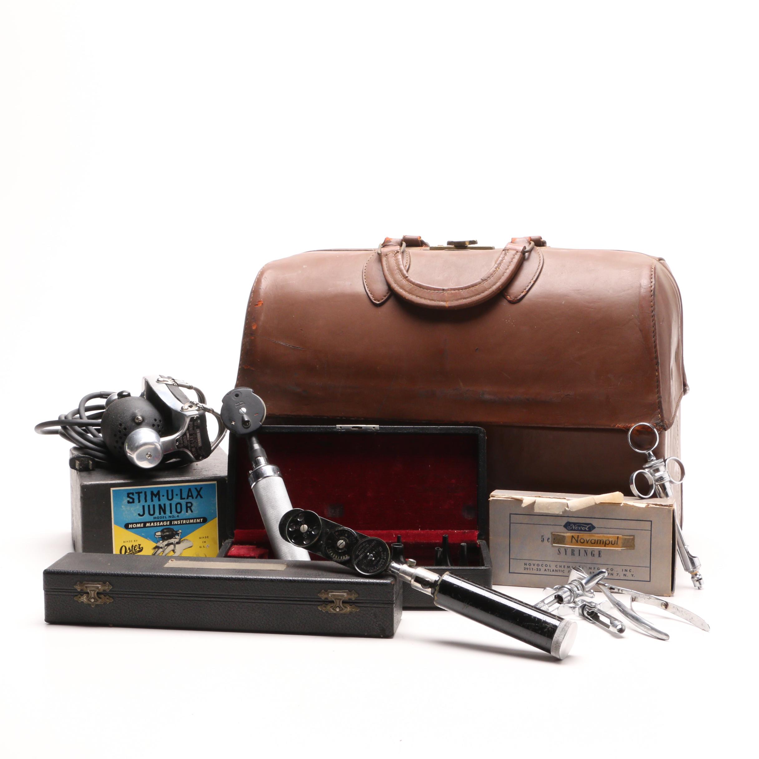 Mid-Century Doctor's Carrying Case Filled With Medical and Personal Devices