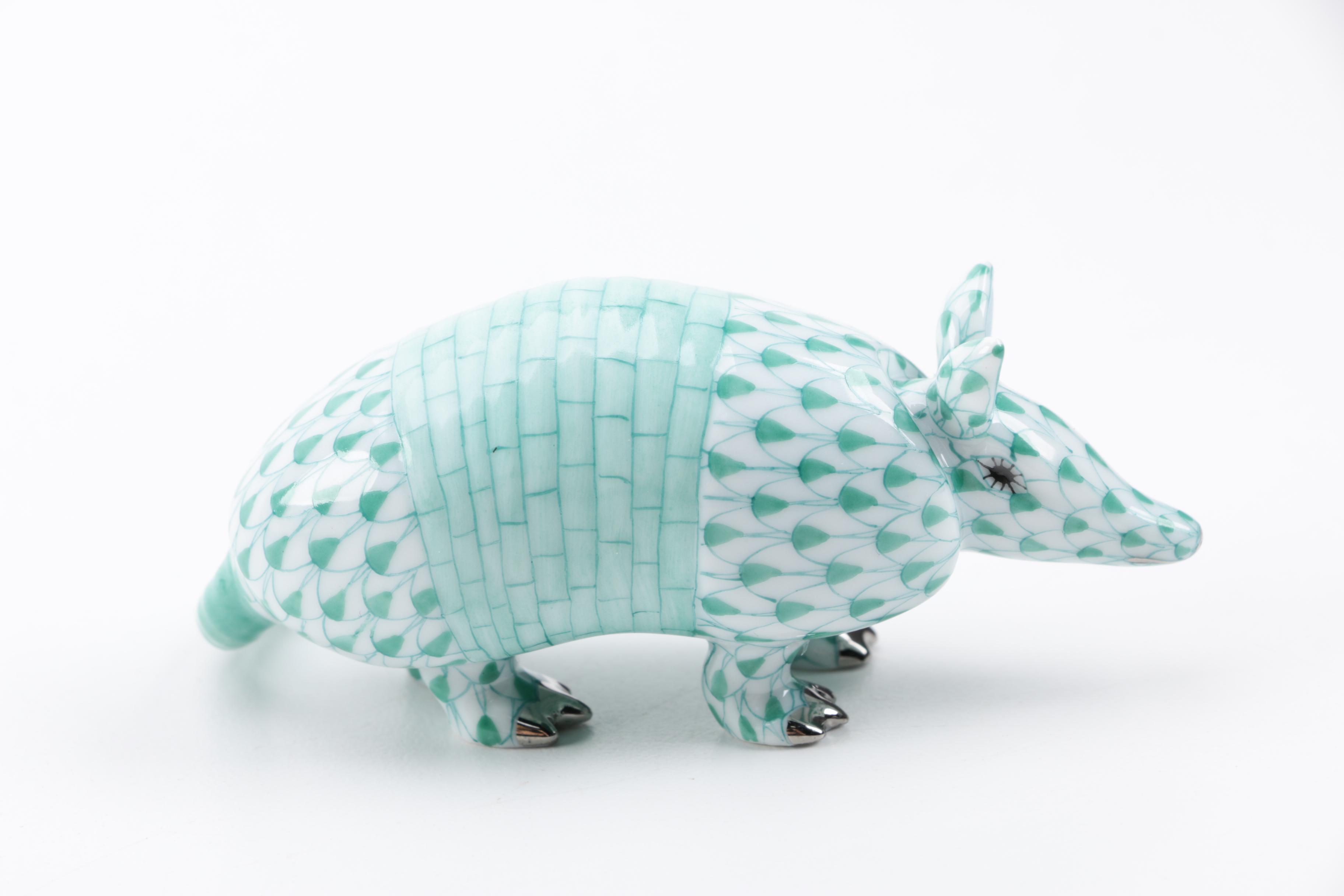 Herend "Armadillo" Hand-Painted Porcelain Figurine in Green