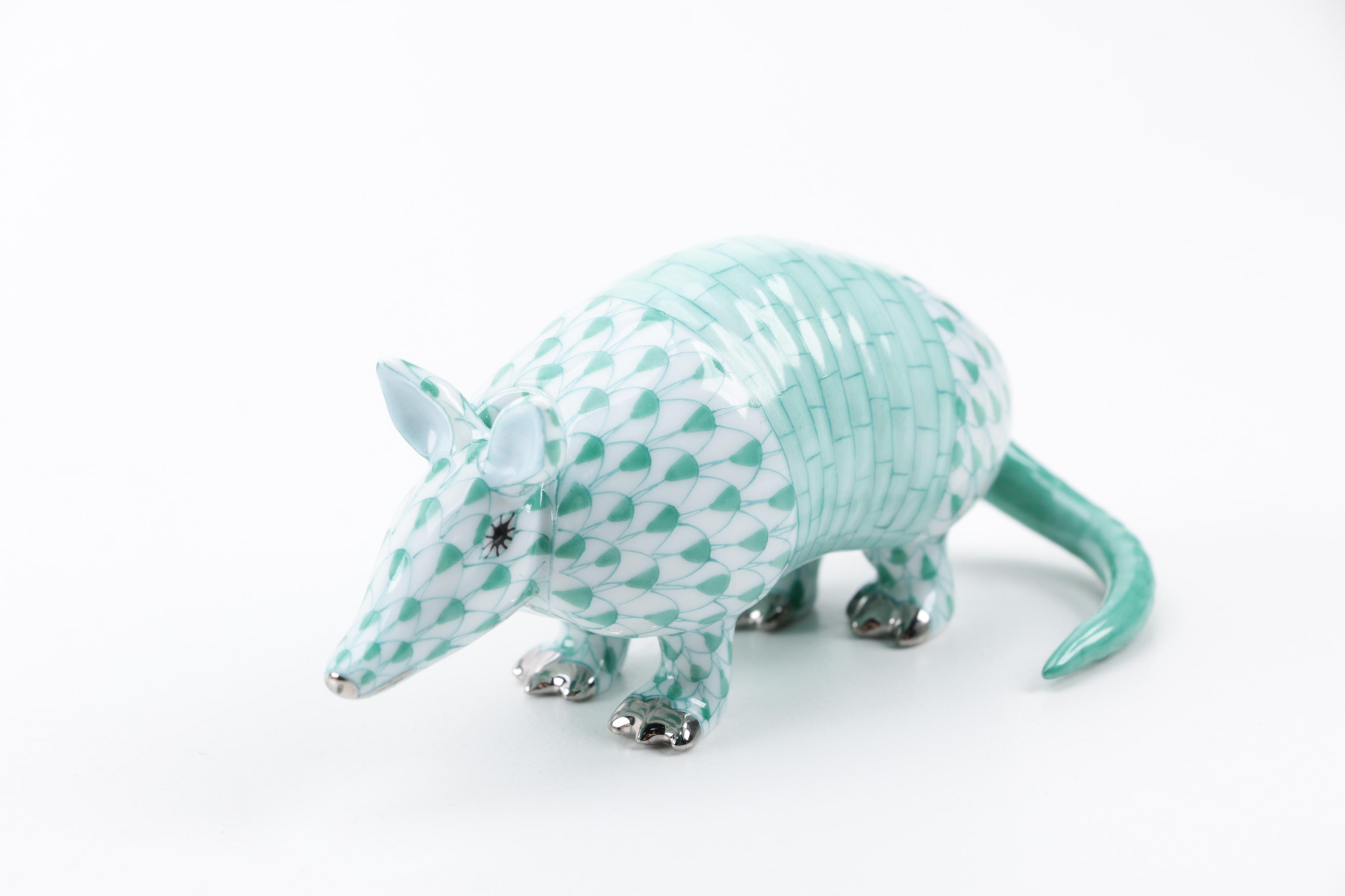 Herend "Armadillo" Hand-Painted Porcelain Figurine in Green