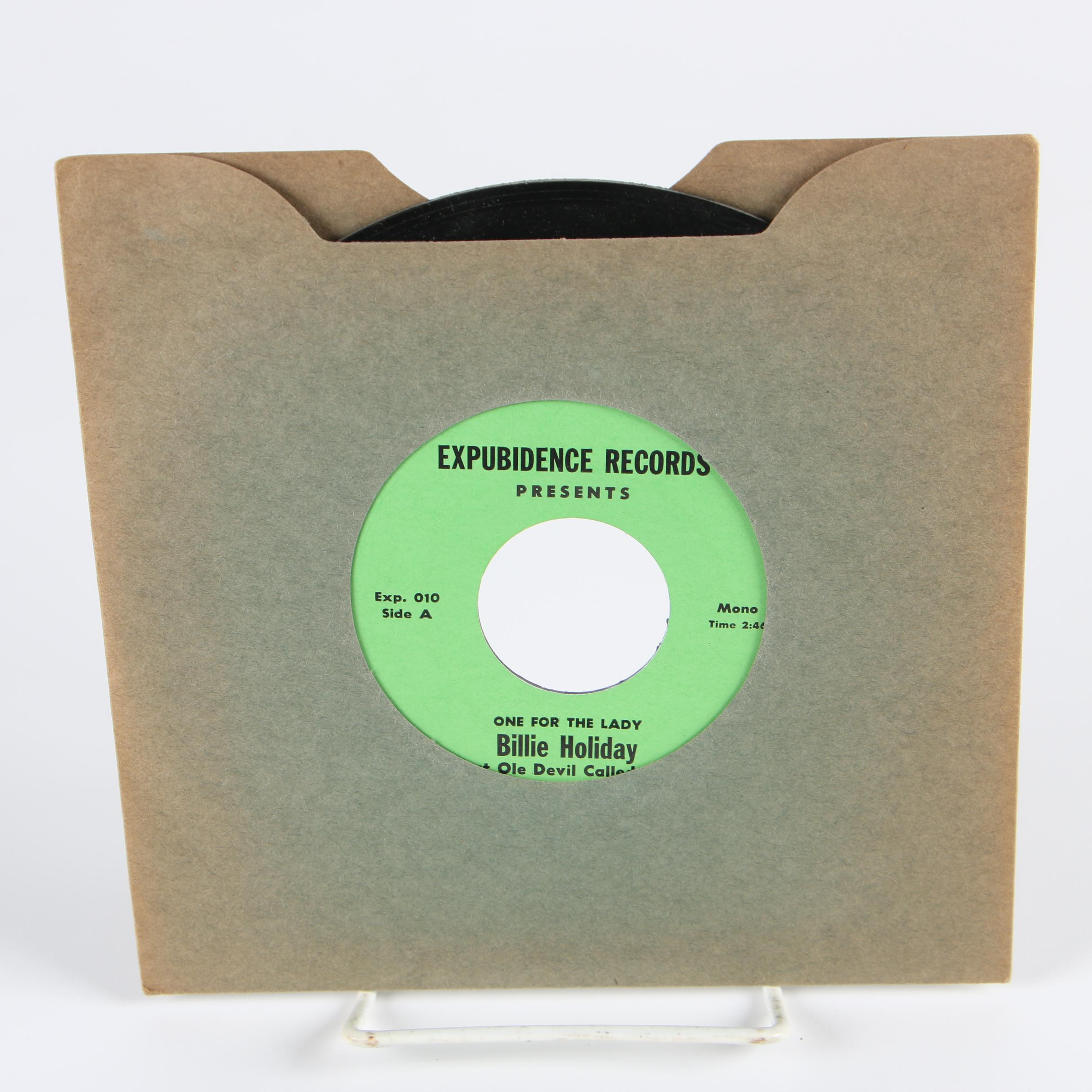 Billie Holiday 45 RPM Vinyl Records including "Strange Fruit" and "My Man"