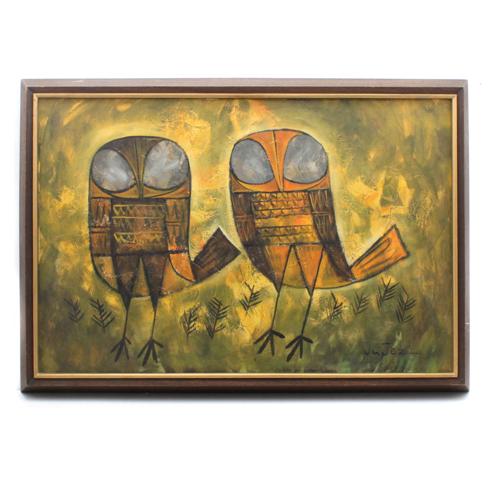Guillermo Nunez Oil Painting of Owls
