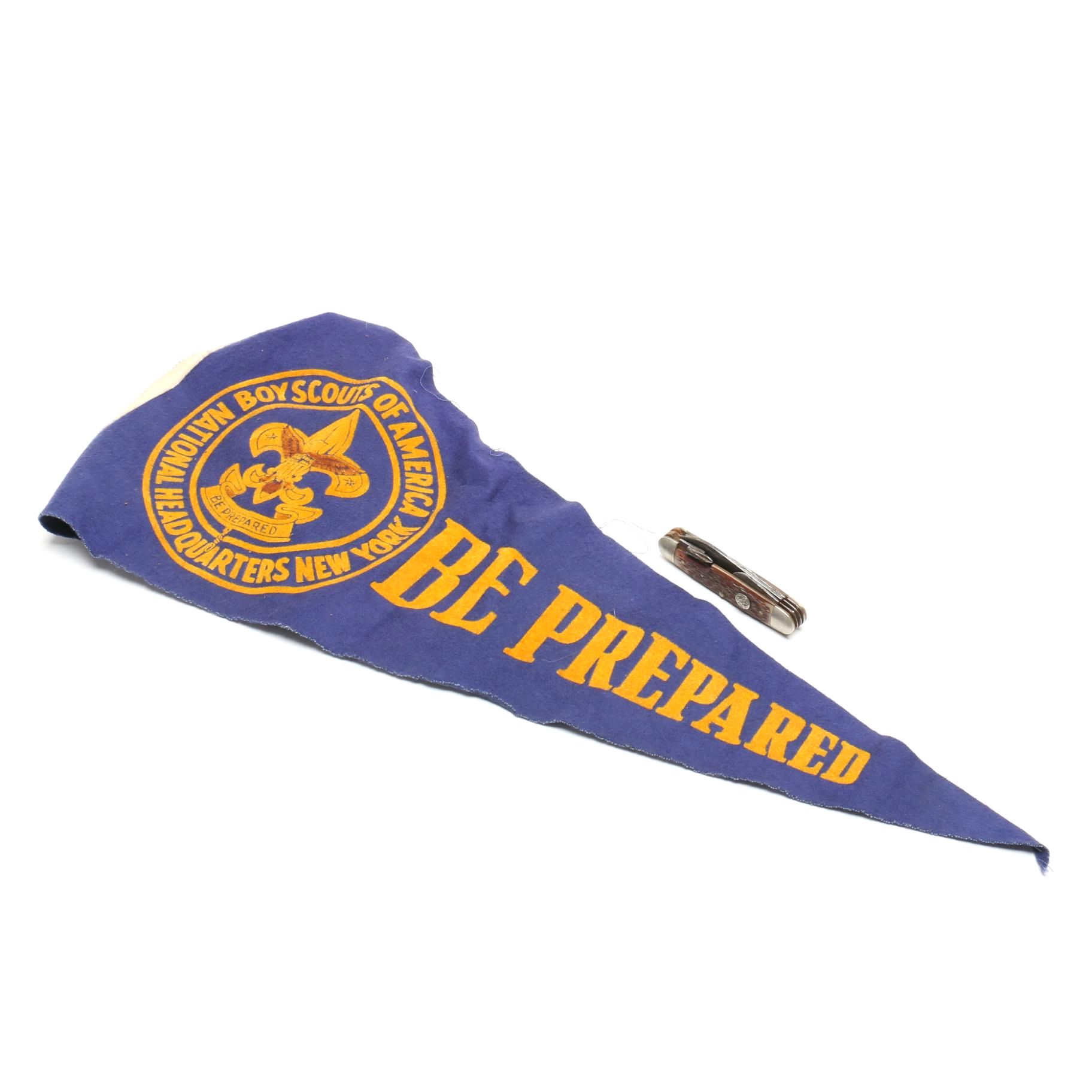 1940s-1950s Boy Scouts Pocket Knife and Felt Banner