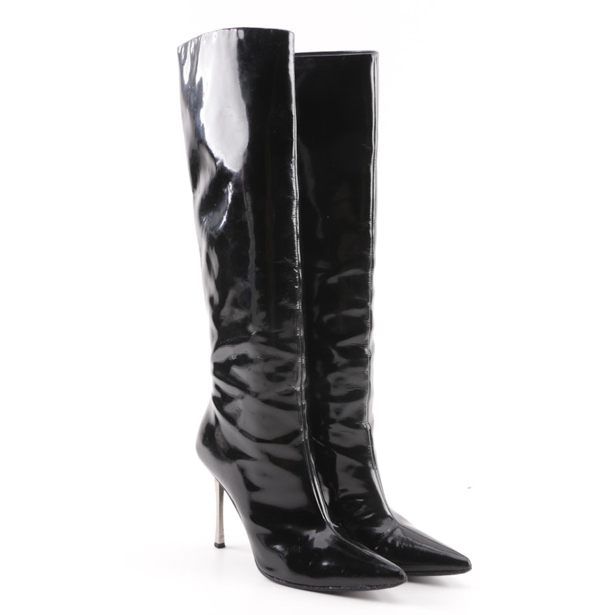 Women's Gucci Black Patent Leather Stiletto Boots