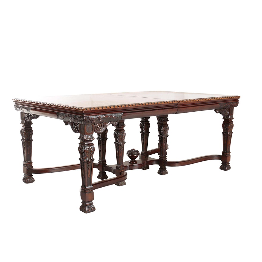 Renaissance Revival Walnut Draw-Leaf Dining Table, 20th Century