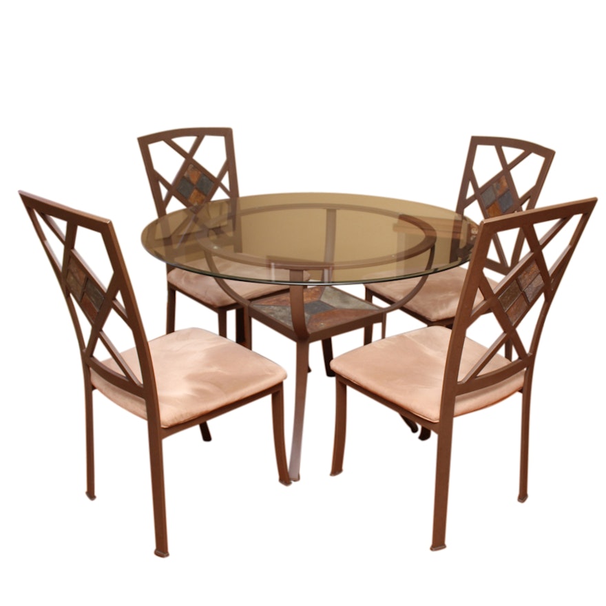 Contemporary Glass and Metal Dining Table Set