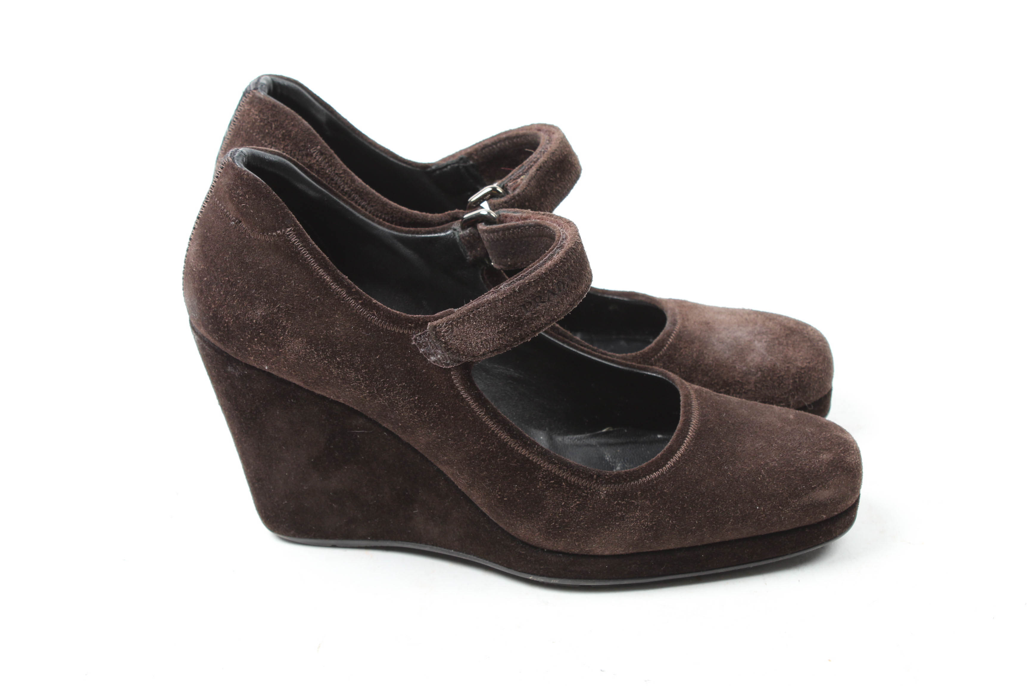 Prada Brown Suede Wedge Heels