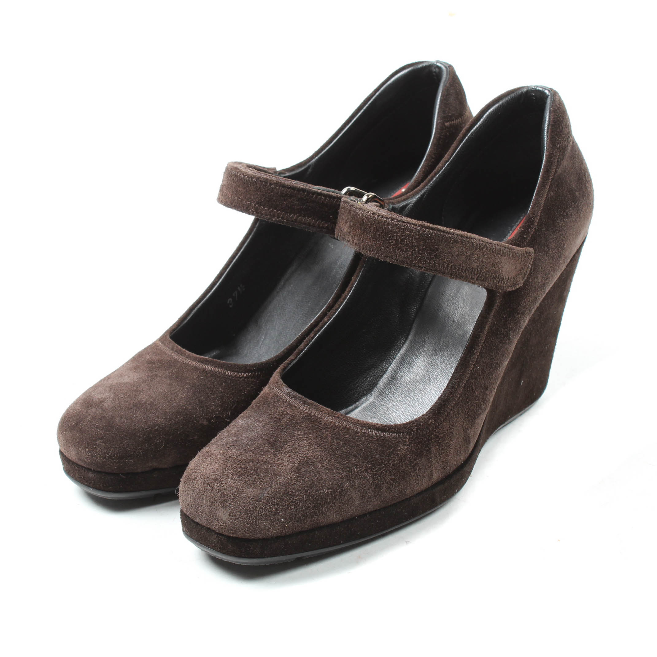 Prada Brown Suede Wedge Heels