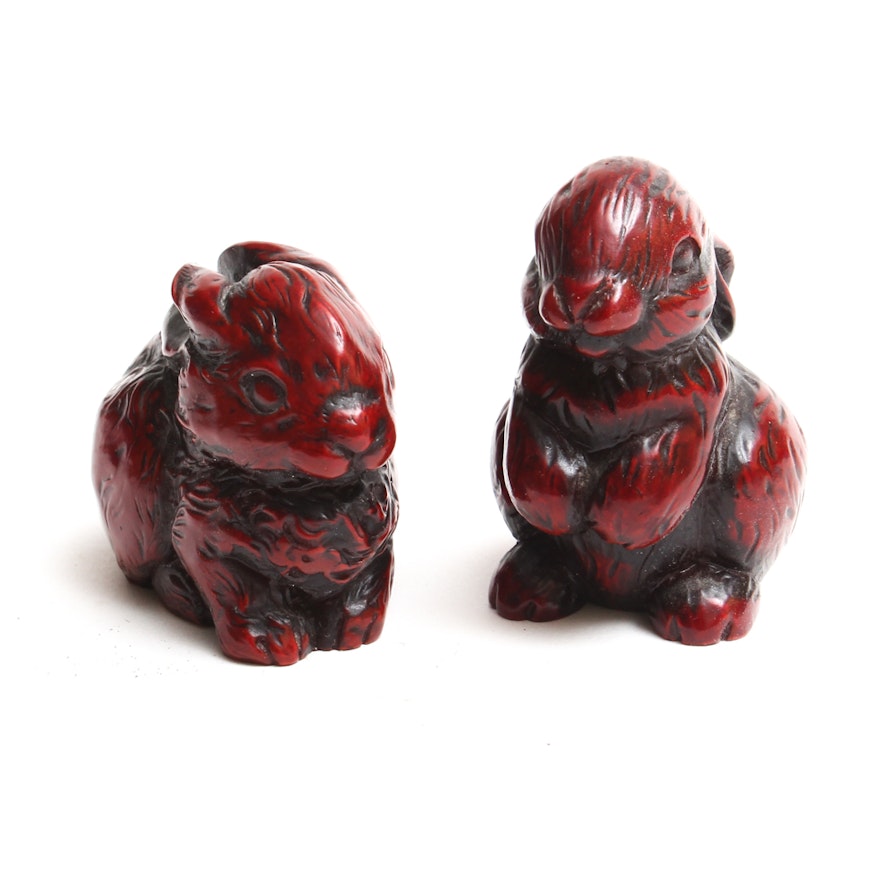 Chinese Zodiac Red Resin Rabbit Figurines