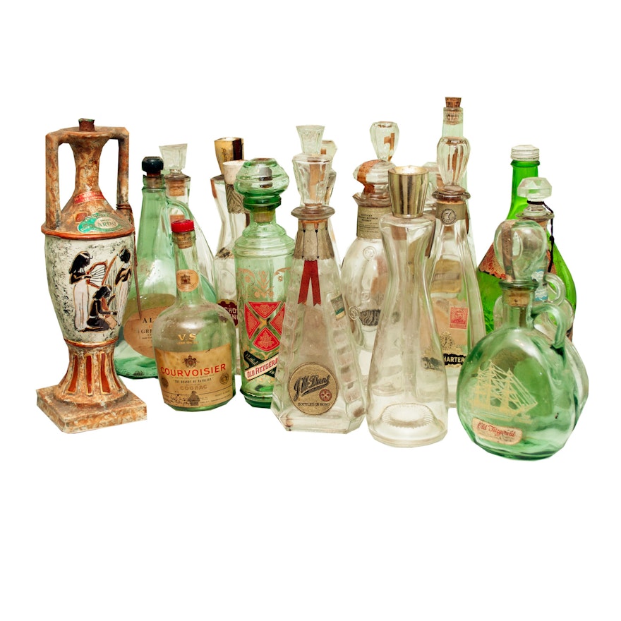 Twenty Vintage Liquor Bottles Including Ardo Egyptian Bottle #91