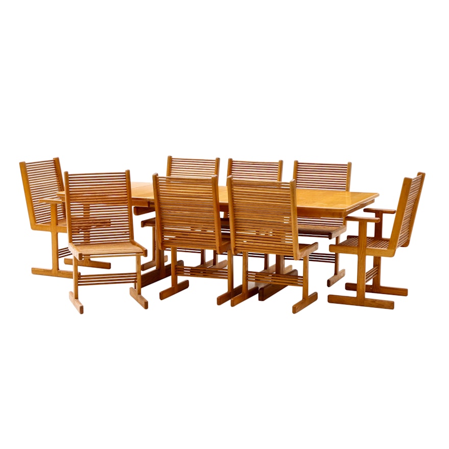 Stephen Hynson Oak Dowel Dining Table and Eight Chairs