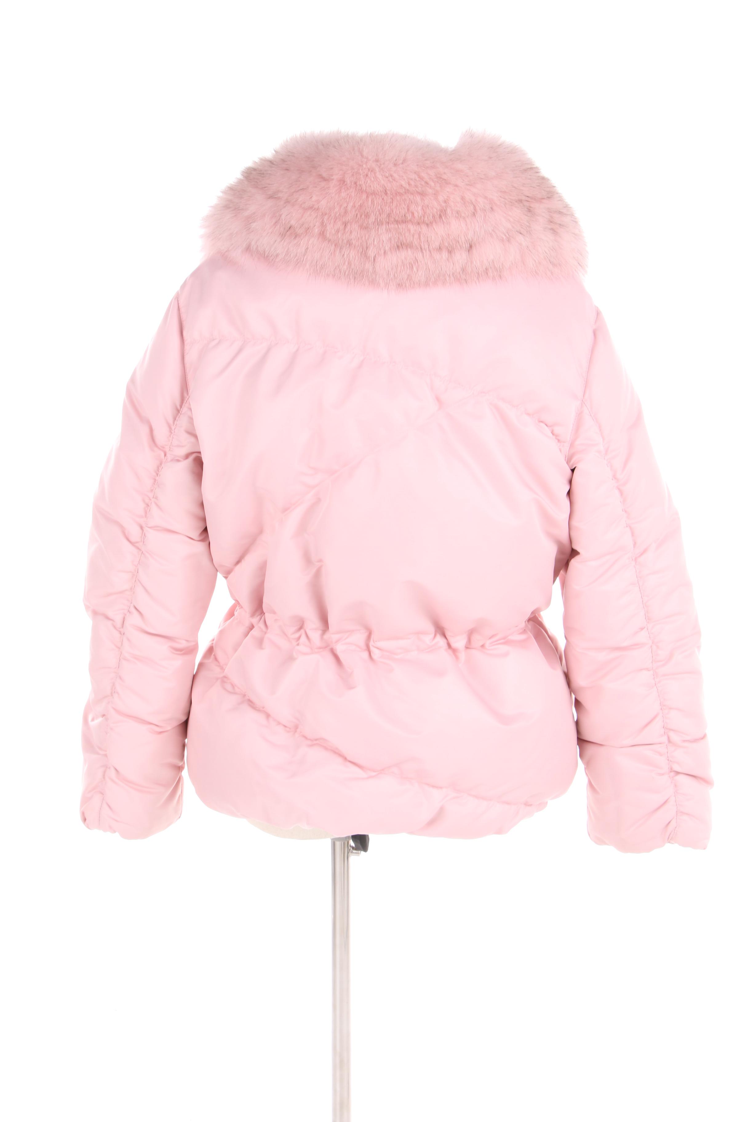 Women's 1 Madison Pink Puffer Coat with Removable Fox Fur Collar