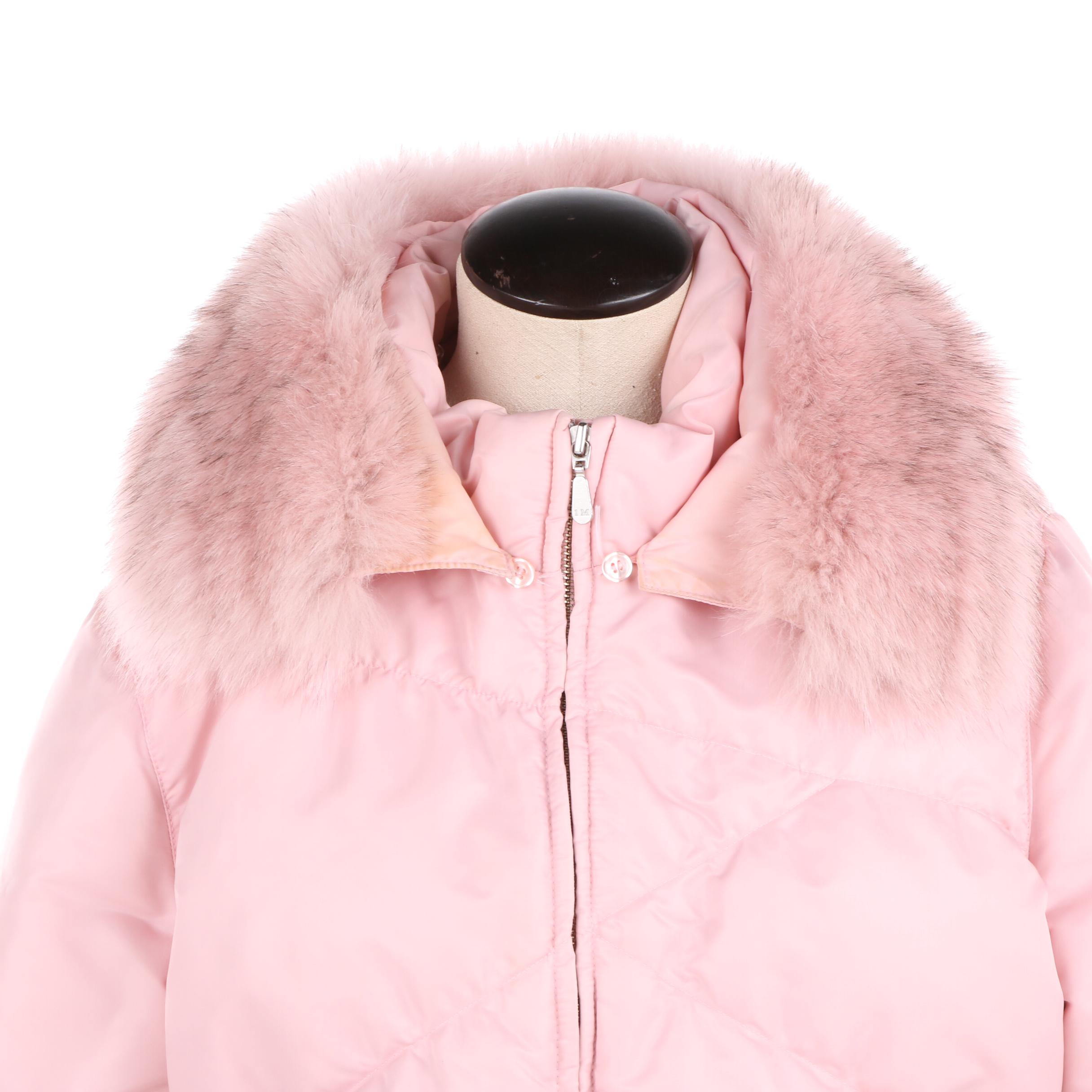 Women's 1 Madison Pink Puffer Coat with Removable Fox Fur Collar