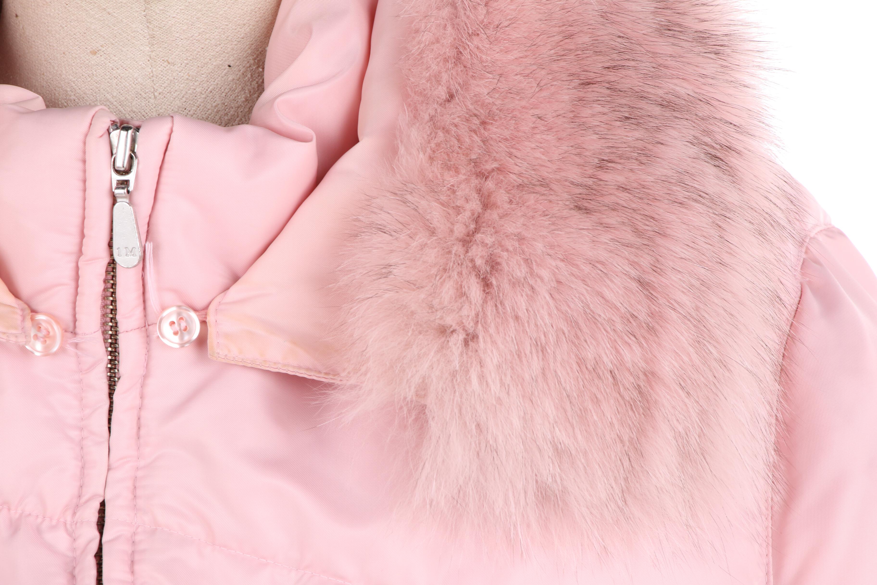 Women's 1 Madison Pink Puffer Coat with Removable Fox Fur Collar