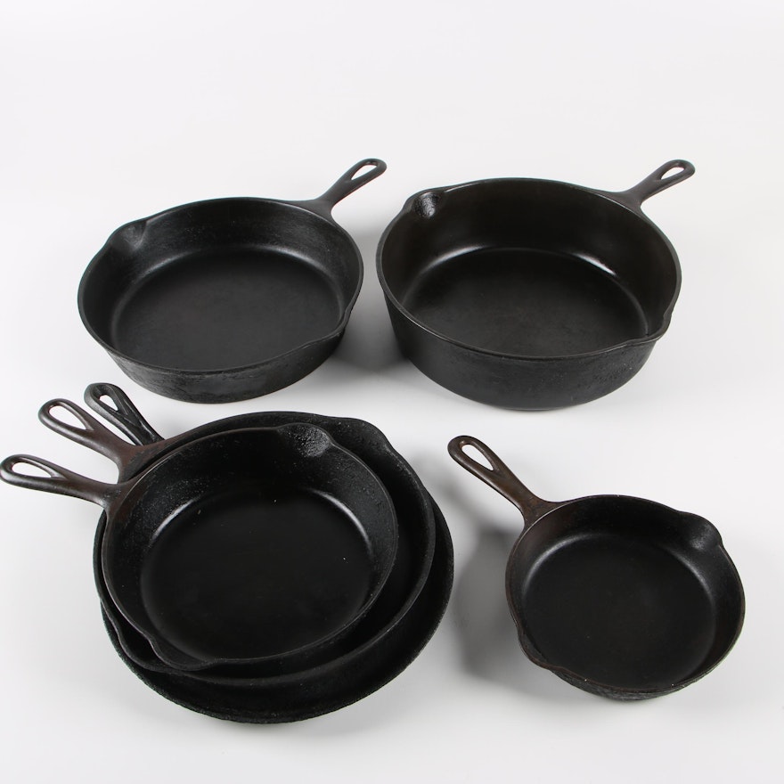 1920s Griswold Cast Iron Skillets with Other Cast Iron Cookware