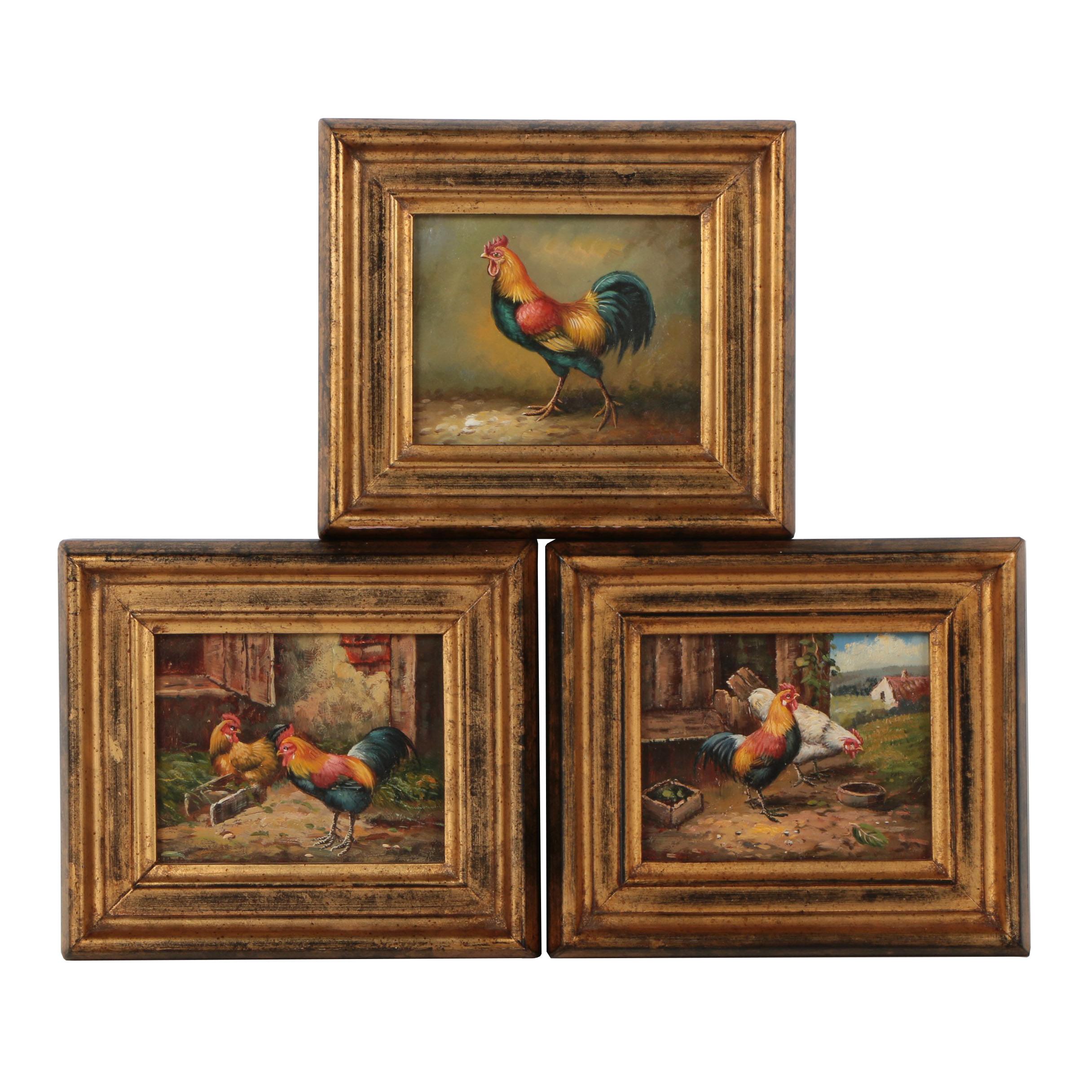 Oil Paintings of Chickens and Roosters