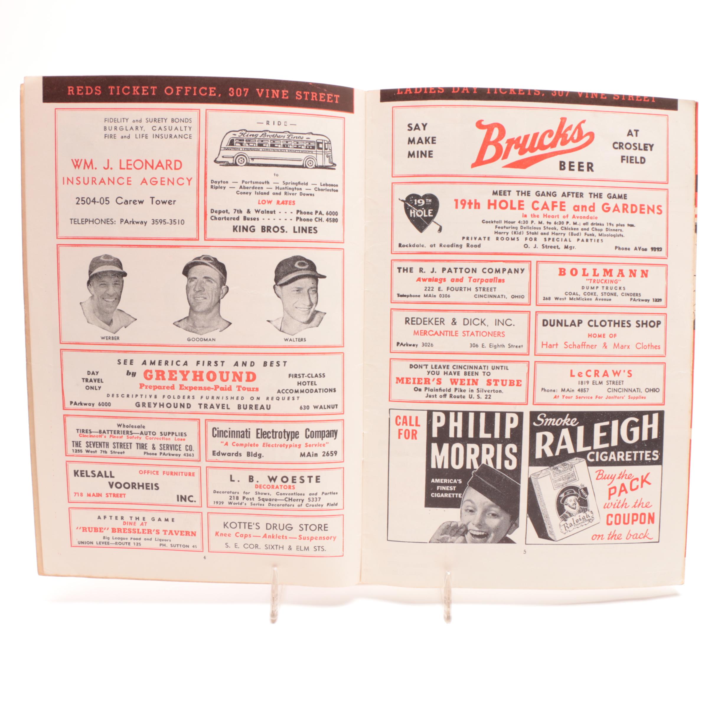 Three 1930s-1940s Cincinnati Reds  Souvenir Baseball Scorebooks
