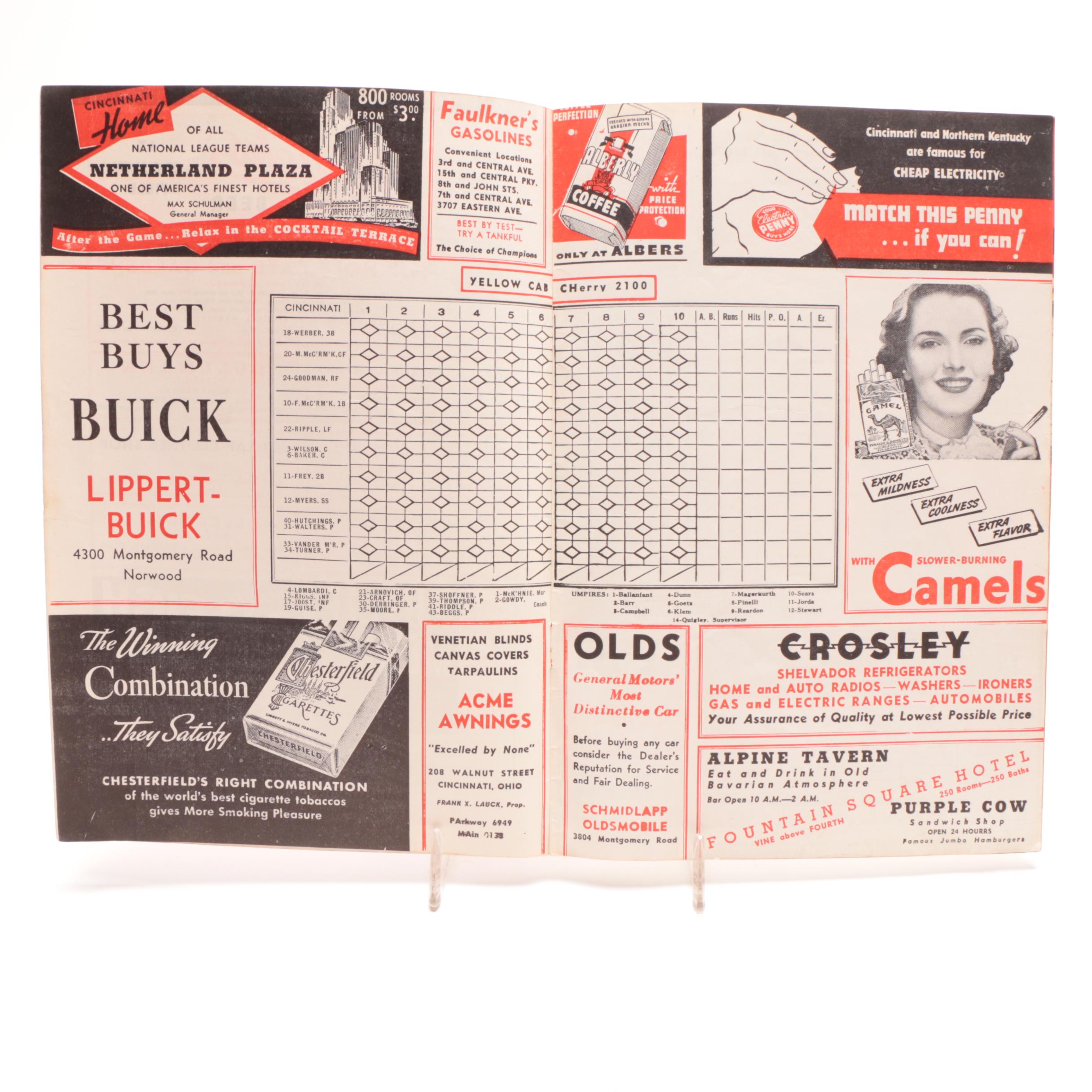 Three 1930s-1940s Cincinnati Reds  Souvenir Baseball Scorebooks