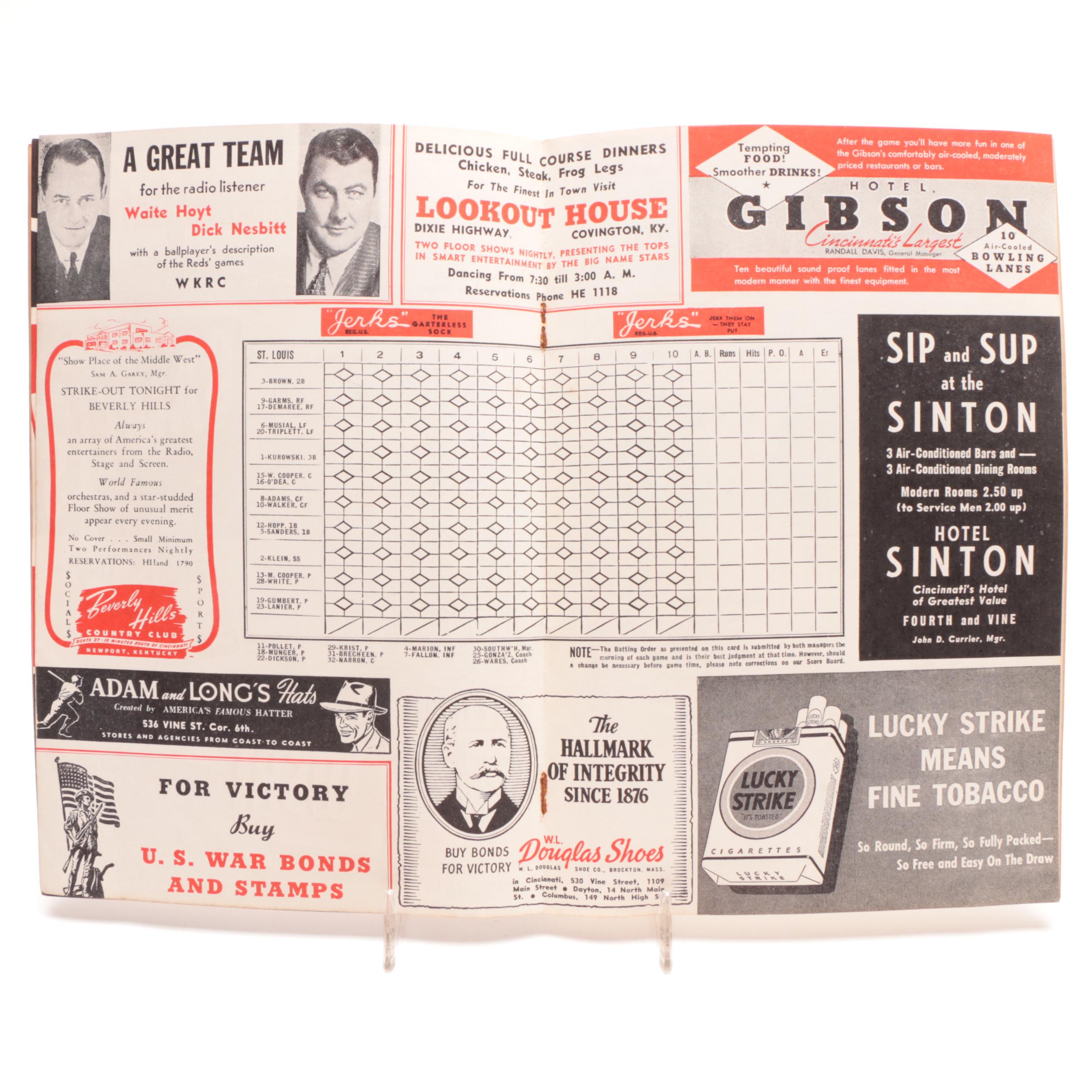 Three 1930s-1940s Cincinnati Reds  Souvenir Baseball Scorebooks