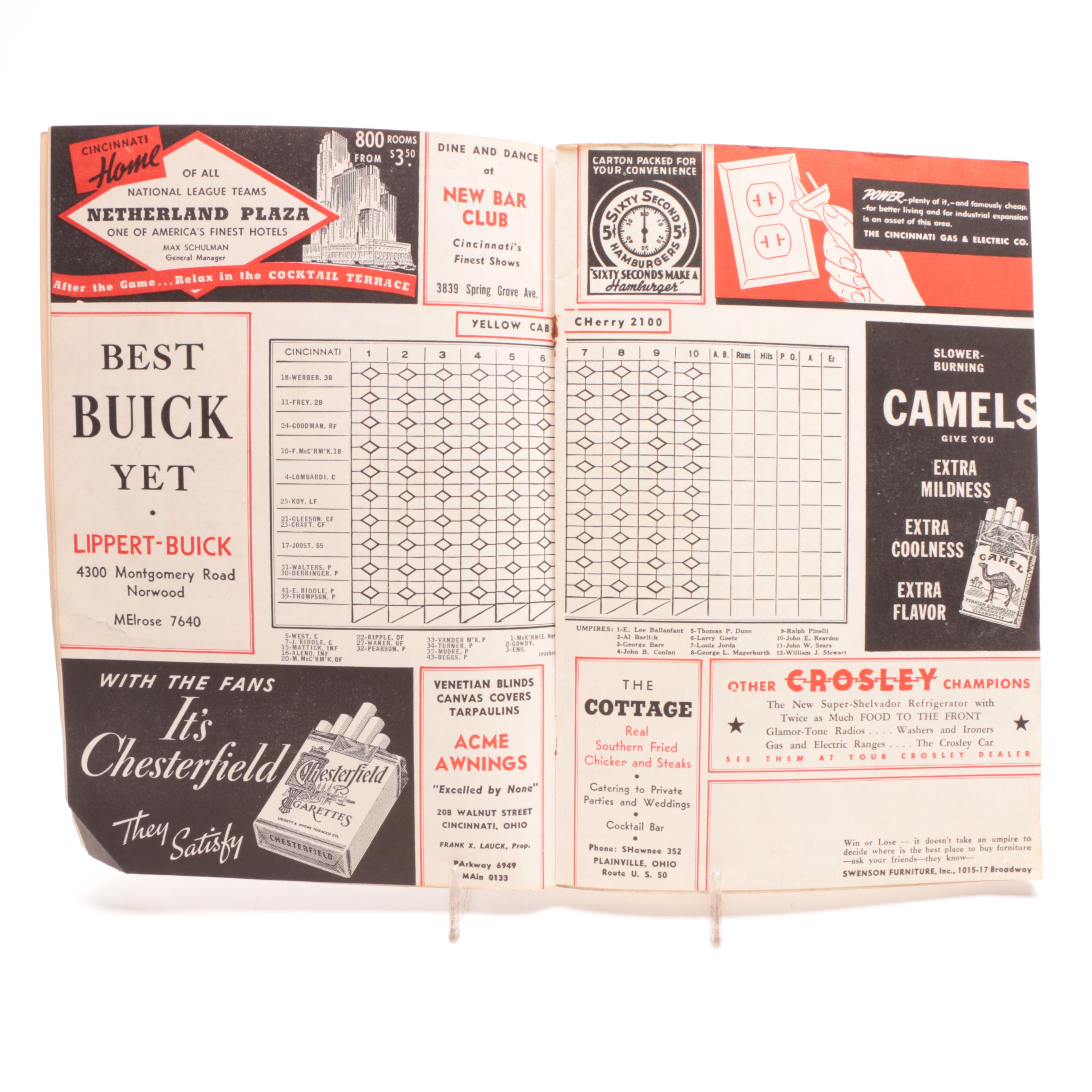 Three 1930s-1940s Cincinnati Reds  Souvenir Baseball Scorebooks