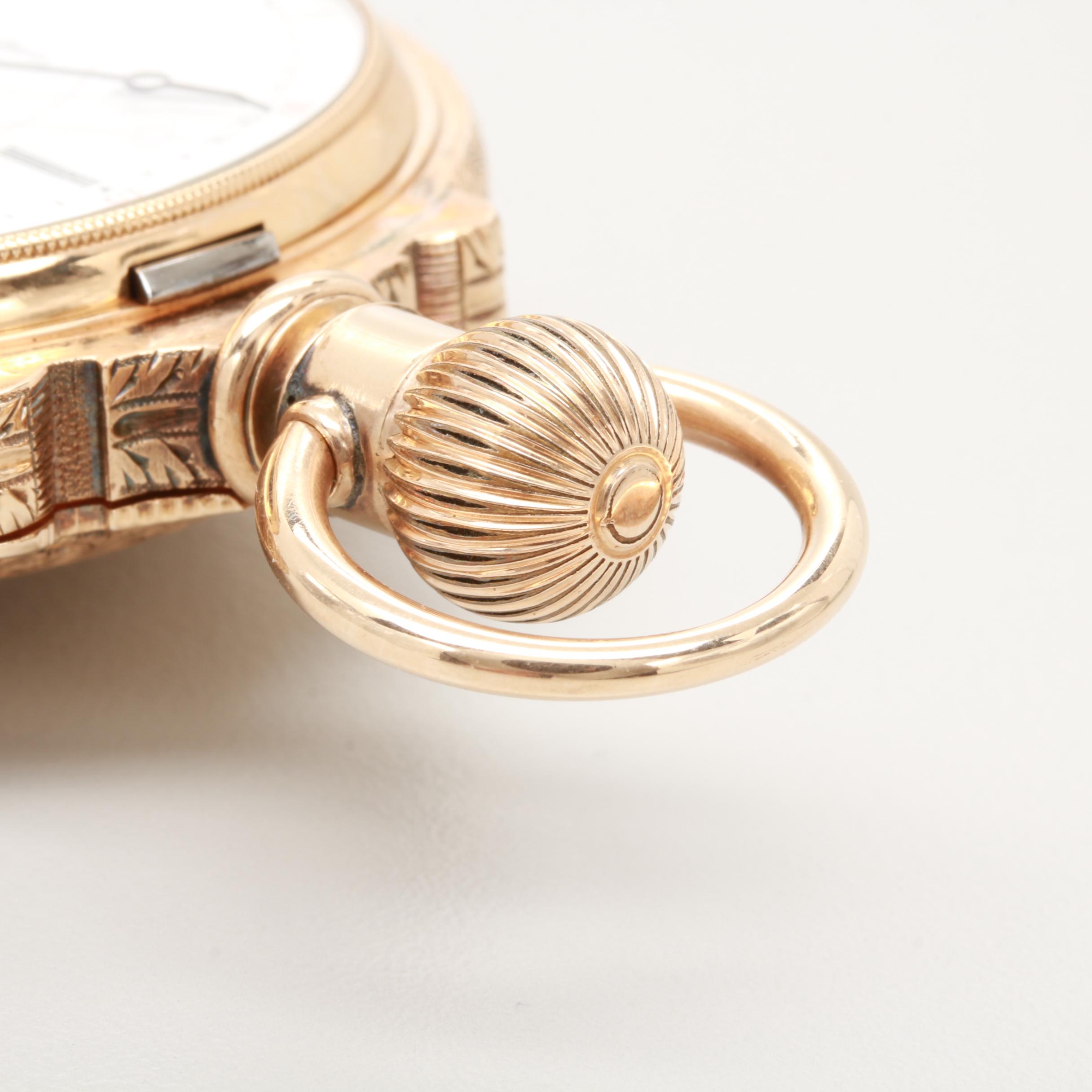 1891 John C. Dueber 14K Tri Color Gold Garnet Box Hinged Pocket Watch