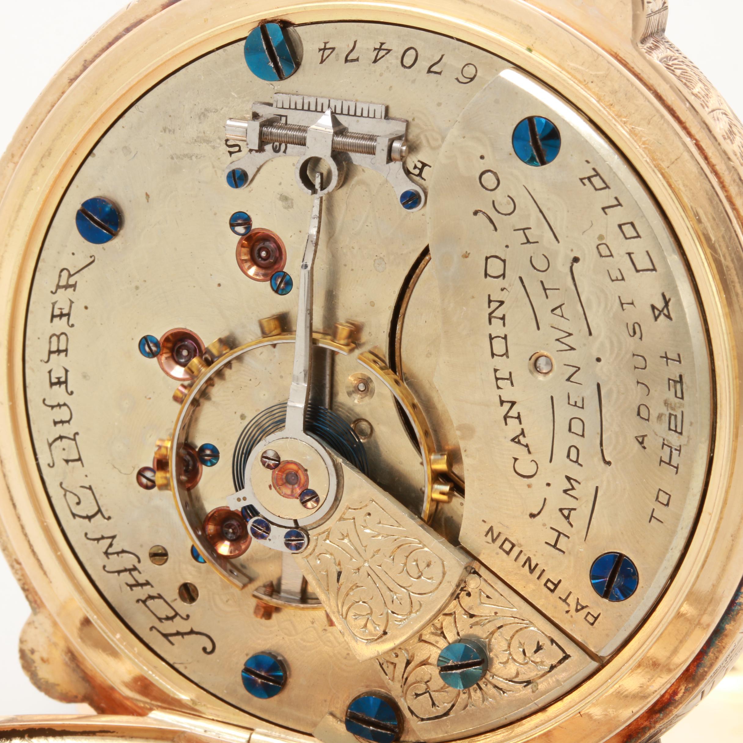 1891 John C. Dueber 14K Tri Color Gold Garnet Box Hinged Pocket Watch