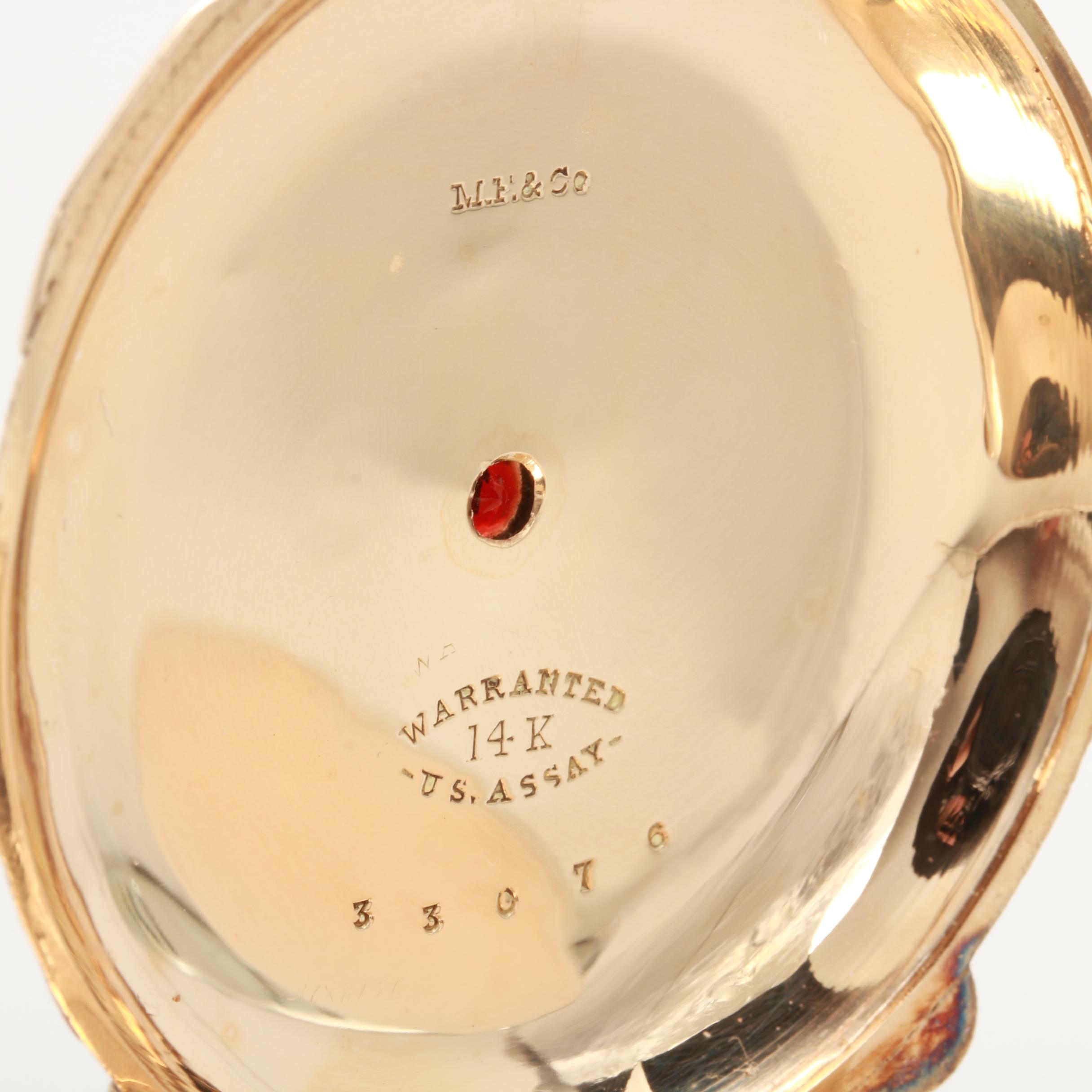 1891 John C. Dueber 14K Tri Color Gold Garnet Box Hinged Pocket Watch