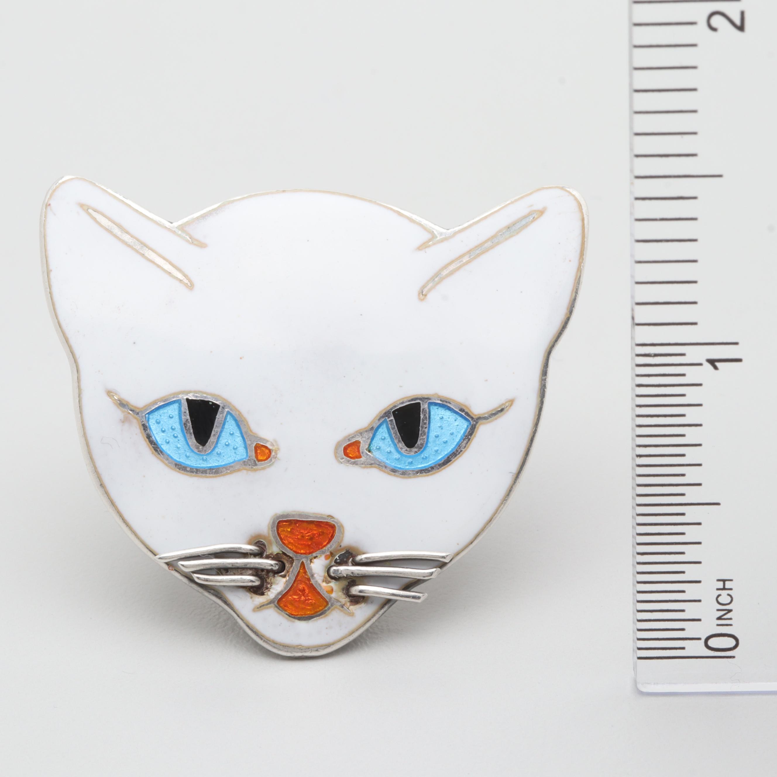 Margot de Taxco Sterling Silver Enamel Cat Motif Brooch