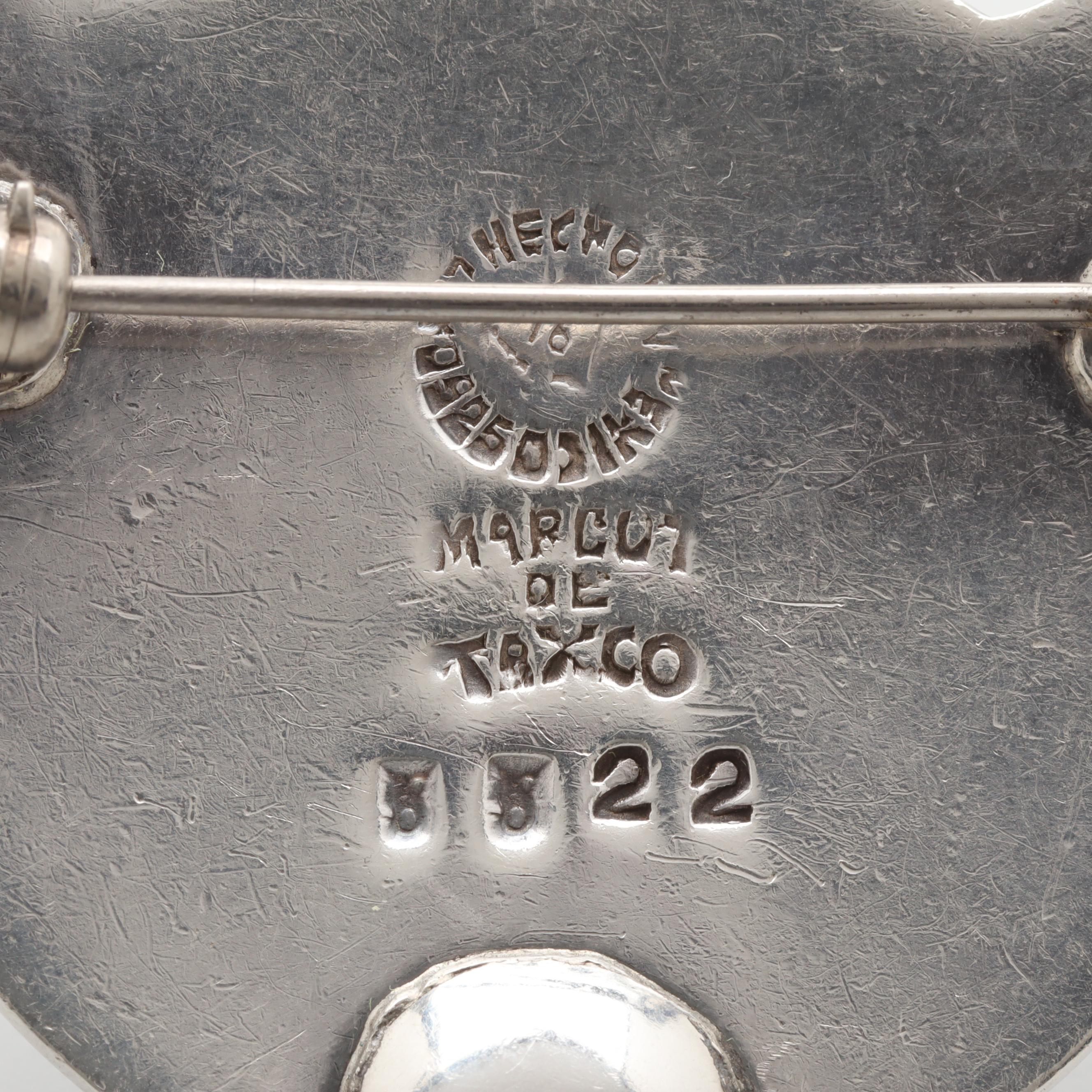 Margot de Taxco Sterling Silver Enamel Cat Motif Brooch