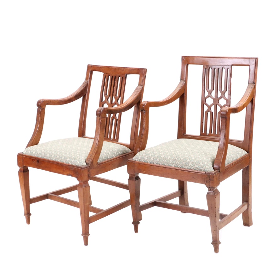 Near Pair Federal Walnut Armchairs, 19th Century