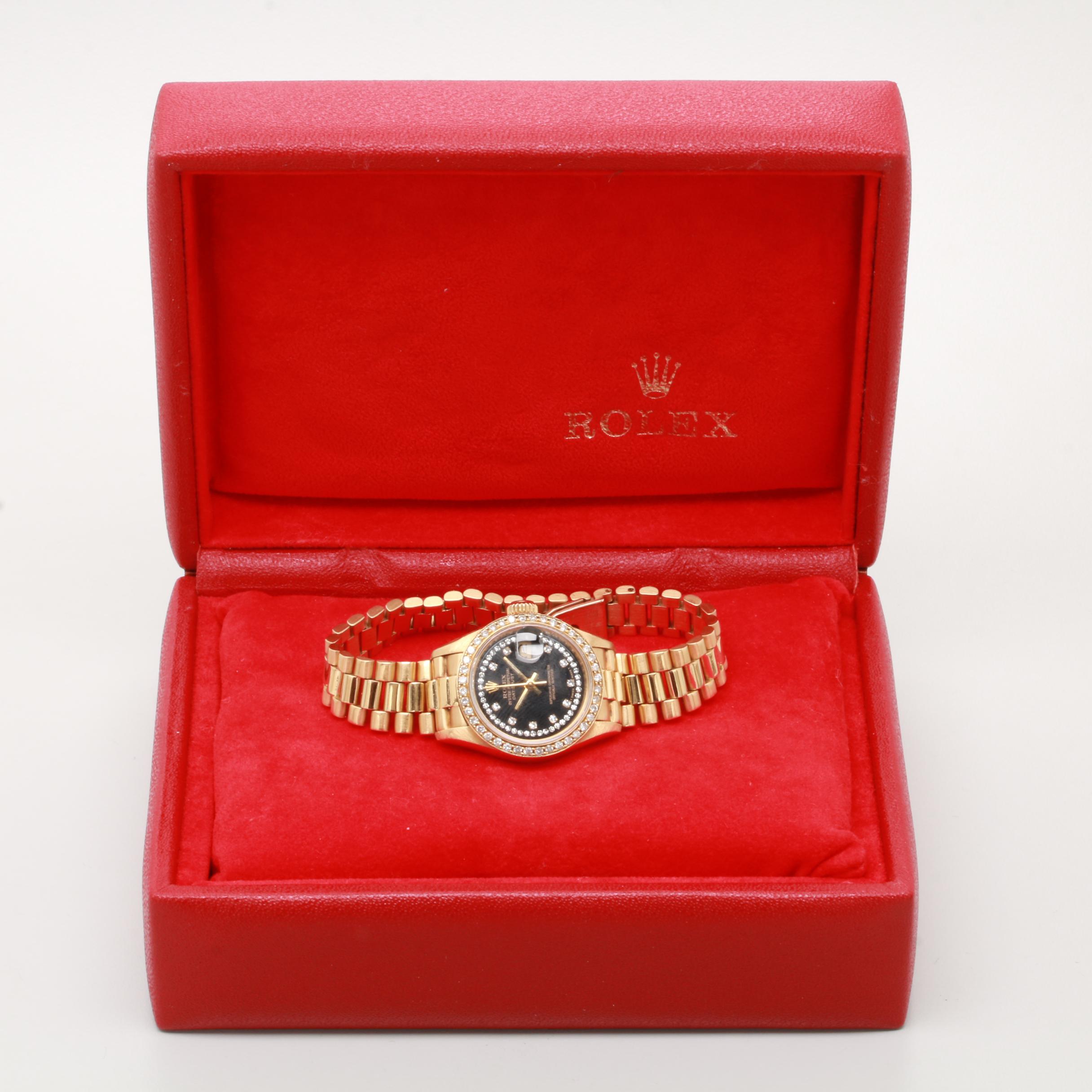 Circa 1990 Rolex President 18K Yellow Gold Diamond Automatic Watch