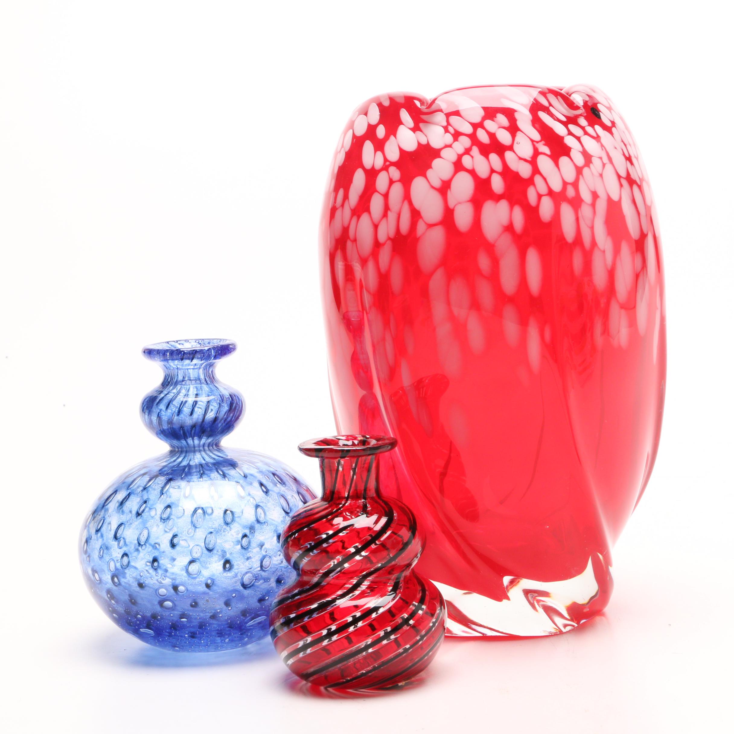 Japanese Dolphin Glass Vase, Signed Bertil Vallien Kosta Boda Vase and Murano