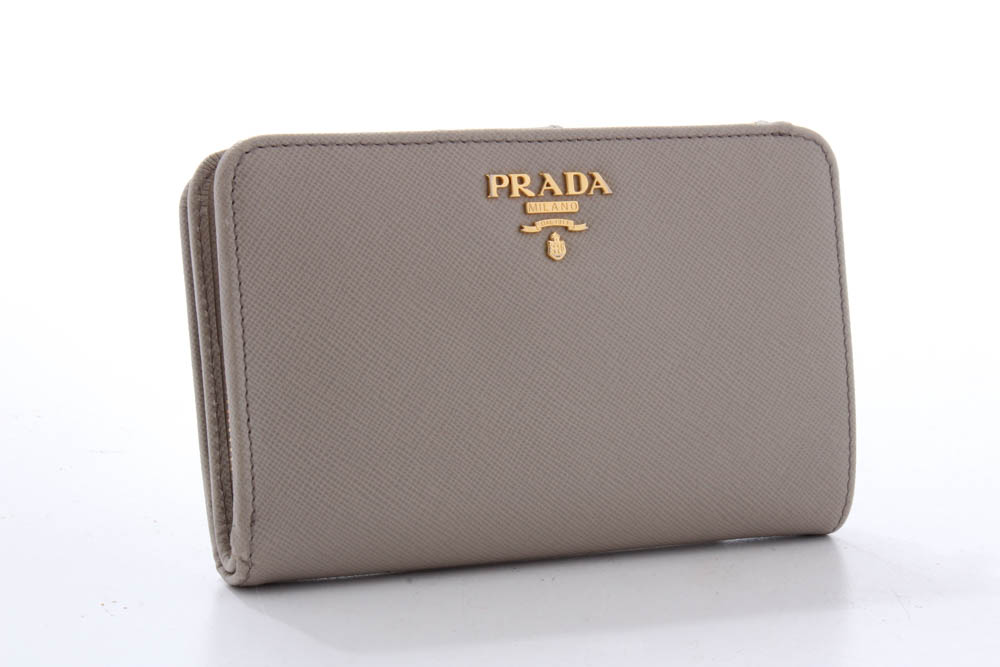 Prada Saffiano Taupe Leather Bifold Wallet