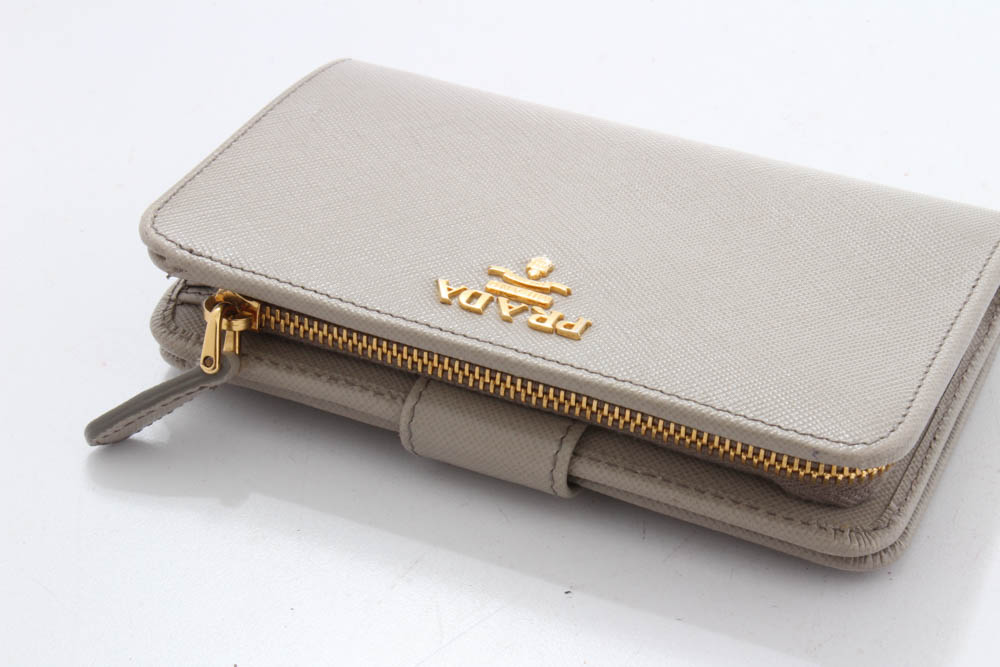 Prada Saffiano Taupe Leather Bifold Wallet